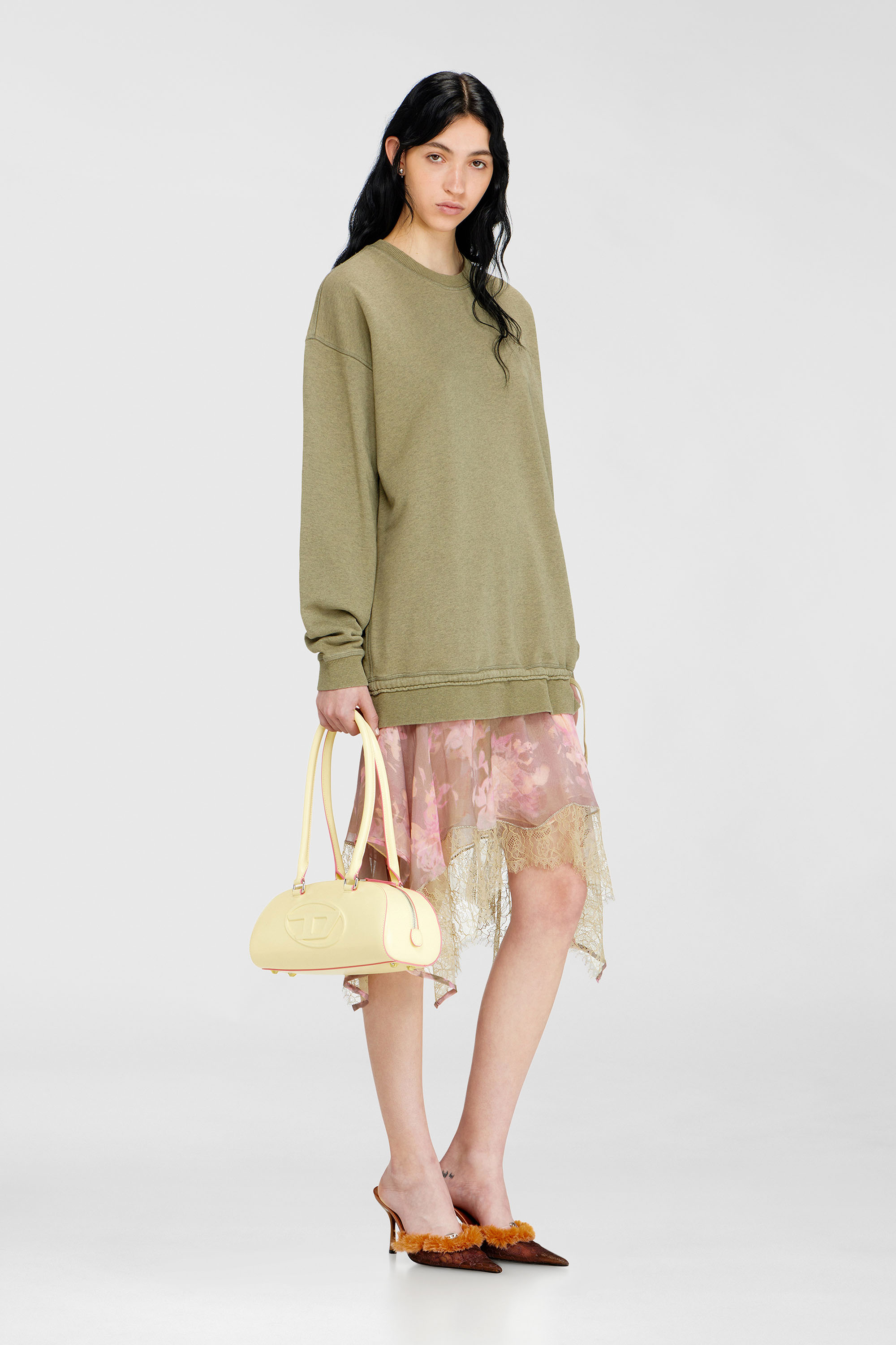 Sweatshirt dress with chiffon and lace skirt