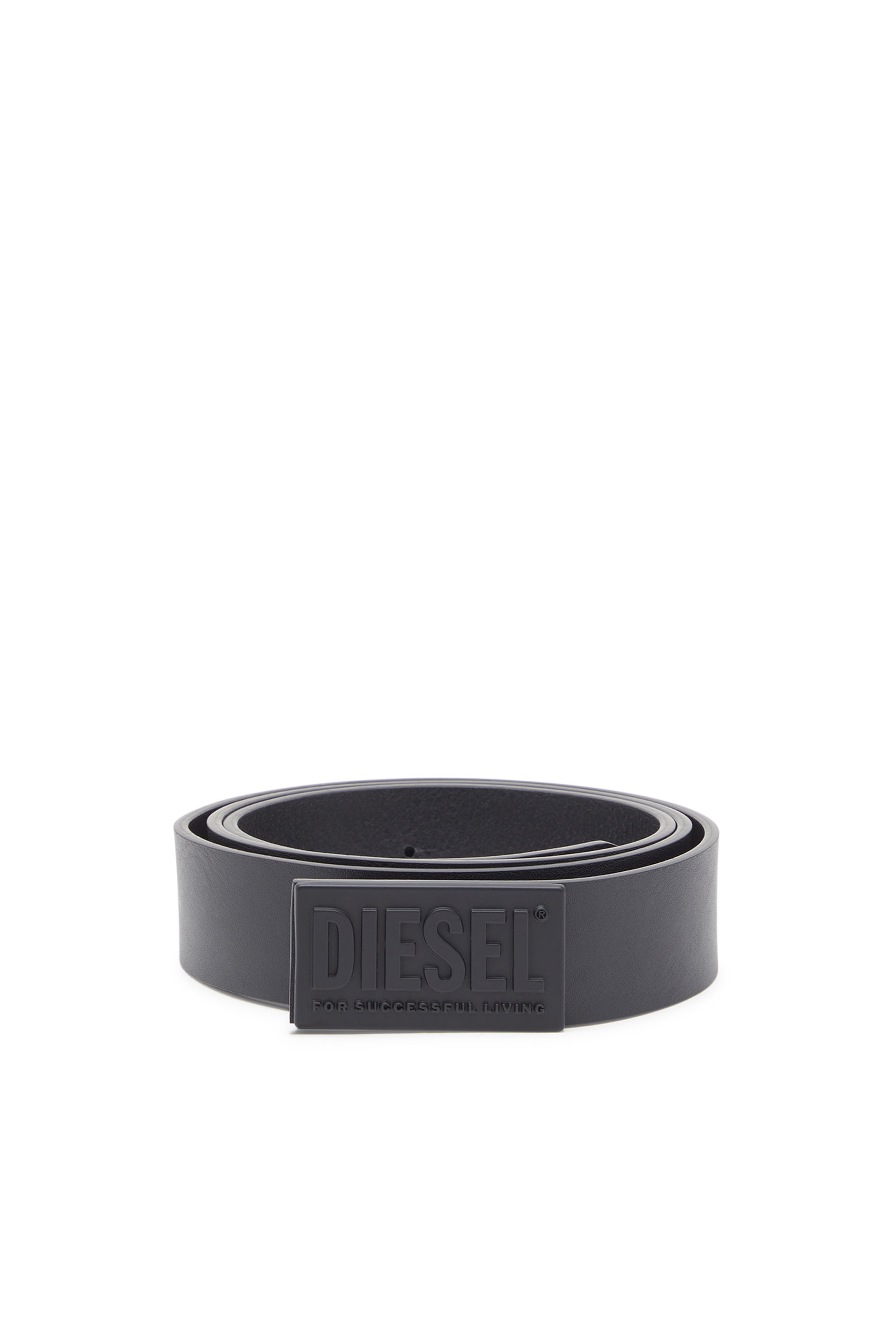 Diesel - B-BISCOTTO METAL, Man's Leather belt with Successful Living buckle in Black - 1