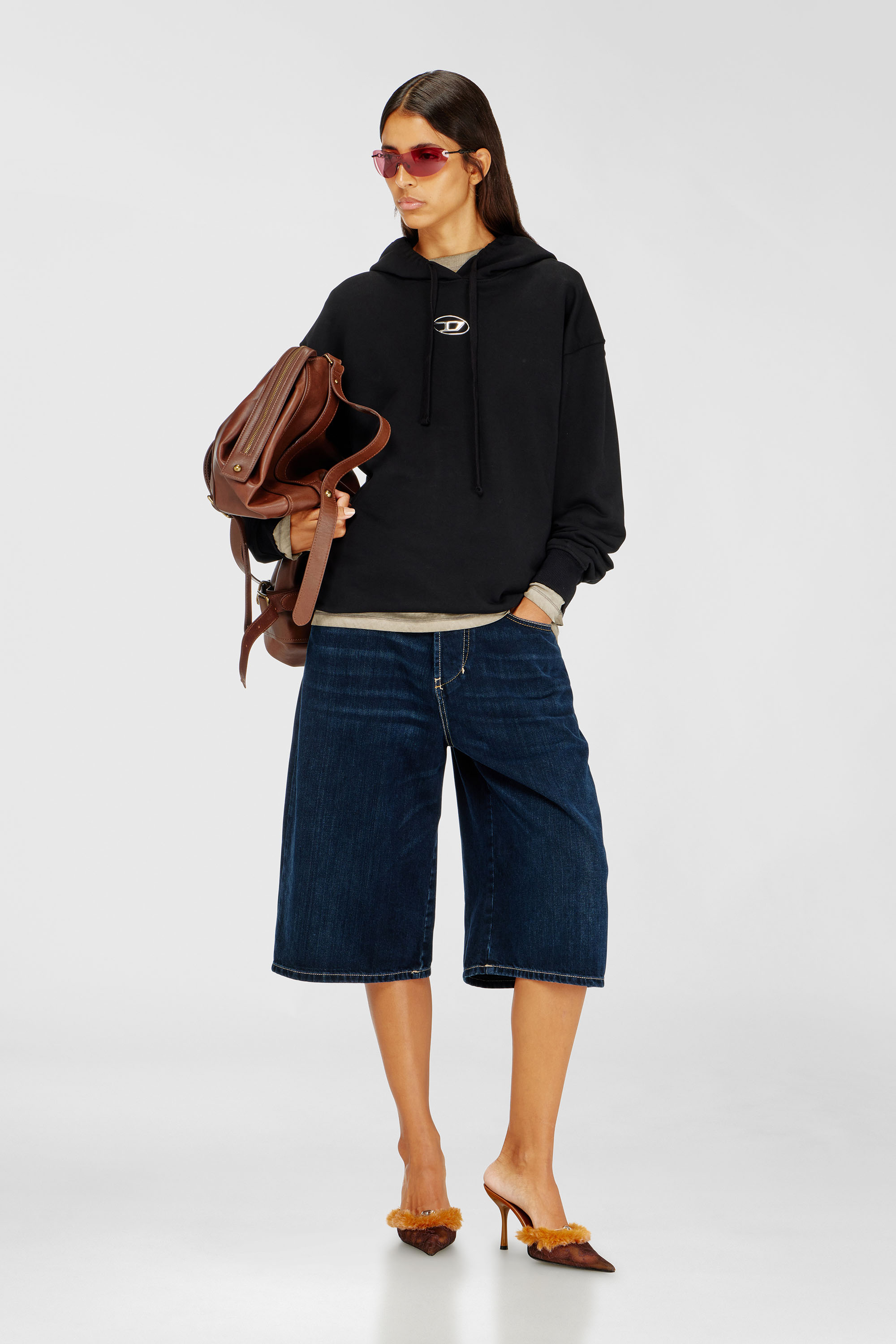 Diesel - F-BUXT-HOOD-OD, Woman's Hoodie with metal-effect Oval D logo in Black - 1