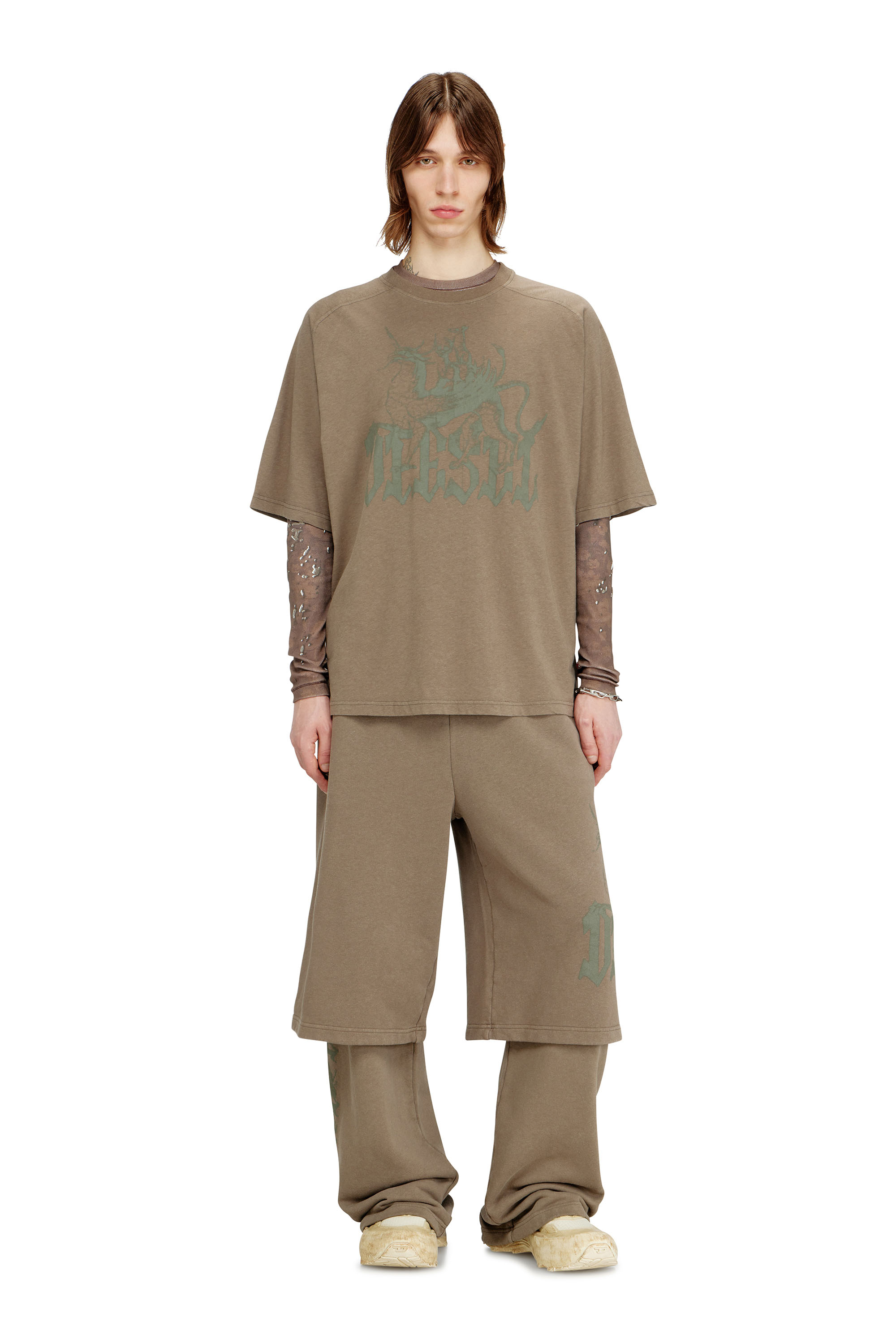 Diesel - T-JUSSI-A, Man's Printed T-shirt in cotton and hemp in Beige - 1