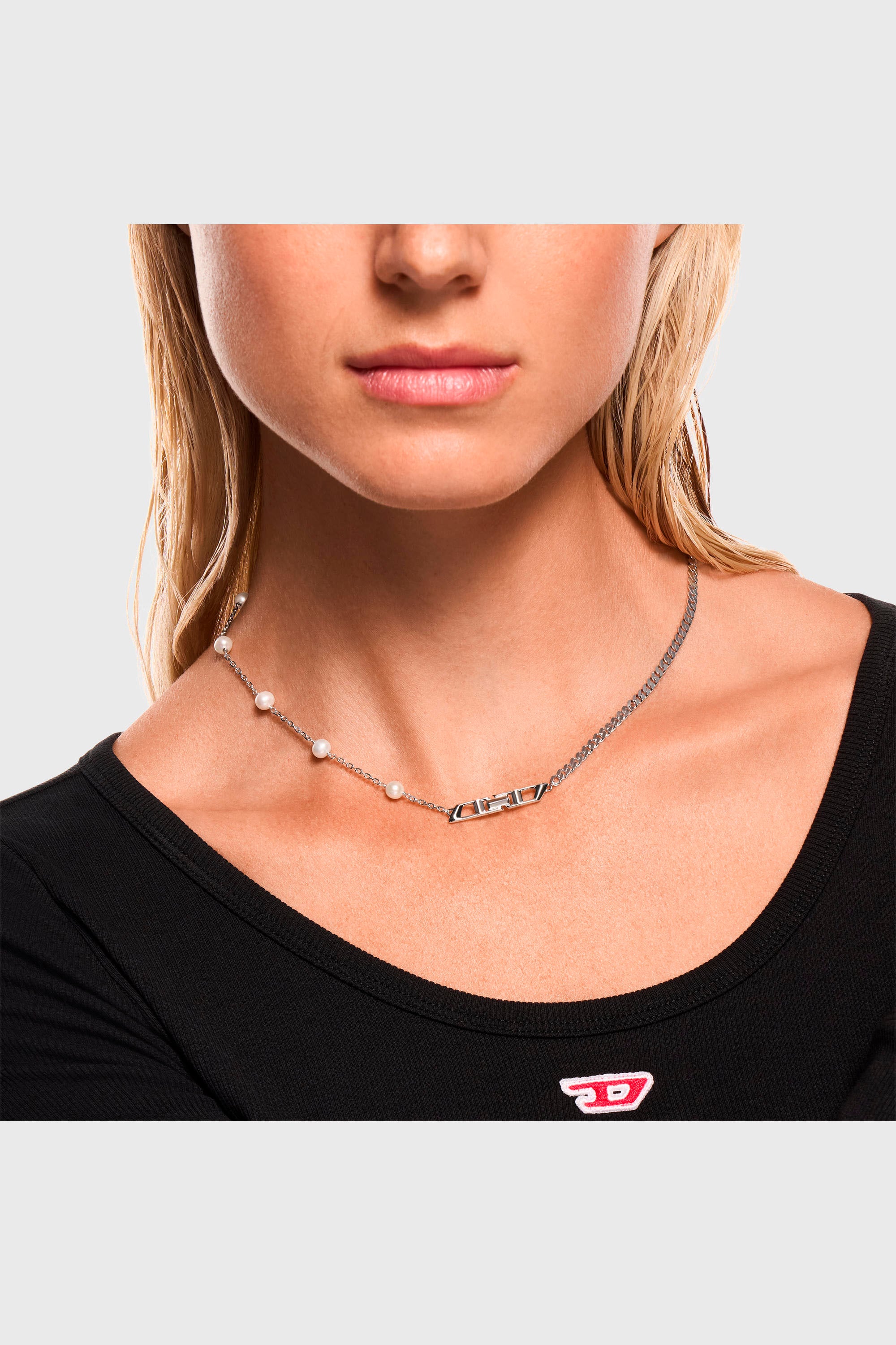 Diesel - DL1373040, Unisex's Sterling silver and pearl chain necklace in Silver - 4