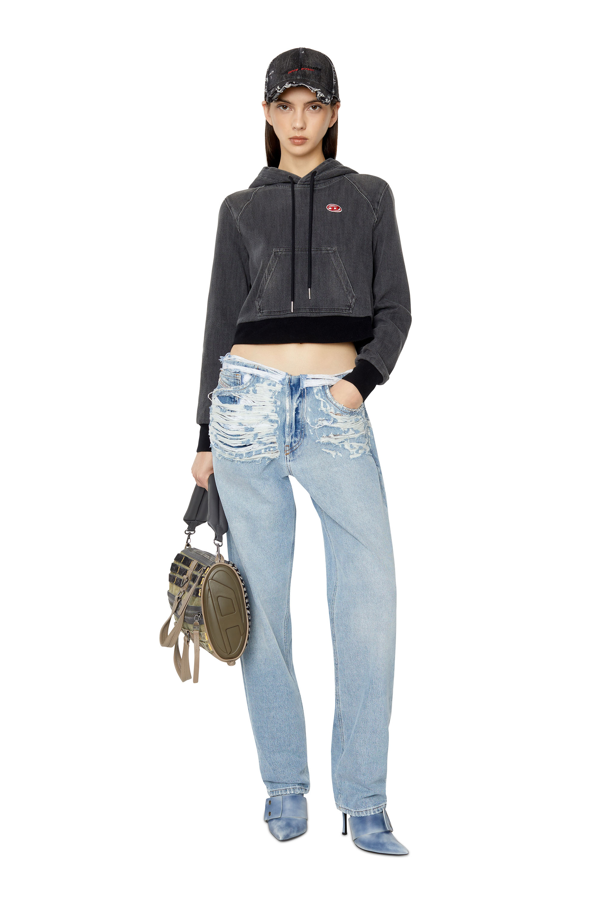 Diesel - D-ANGY TRACK DENIM HOODIE, Black/Dark grey - Image 2