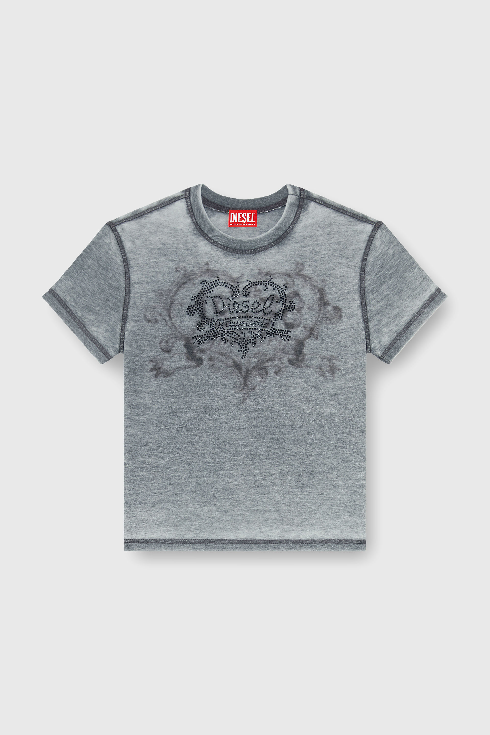 Diesel - T-ILA-AA1, Woman's Jersey t-shirt with rhinestones and burnout effect in Grey - 2