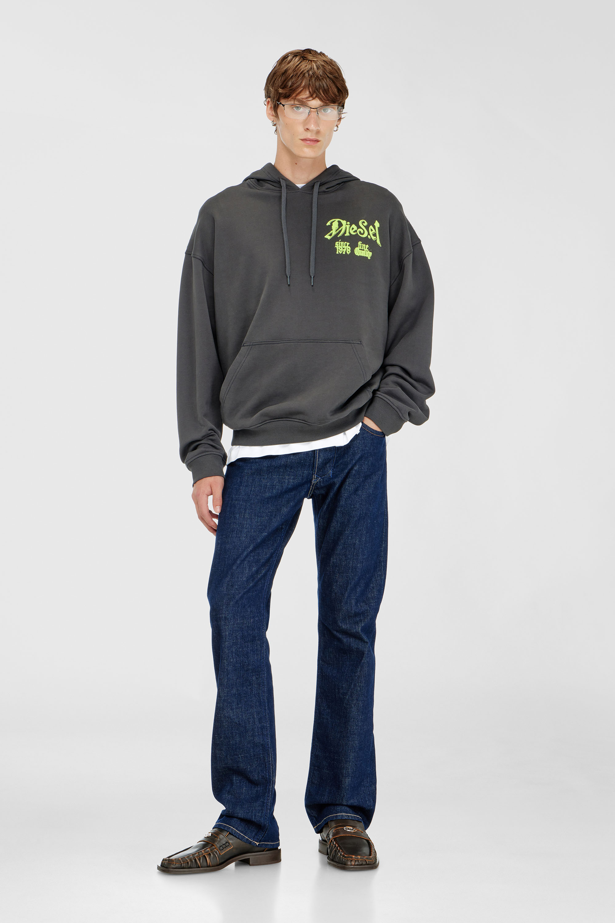 Diesel - S-BOXT-HOOD-AA2, Man's Cotton hoodie with flocked graphics in Dark grey - 1