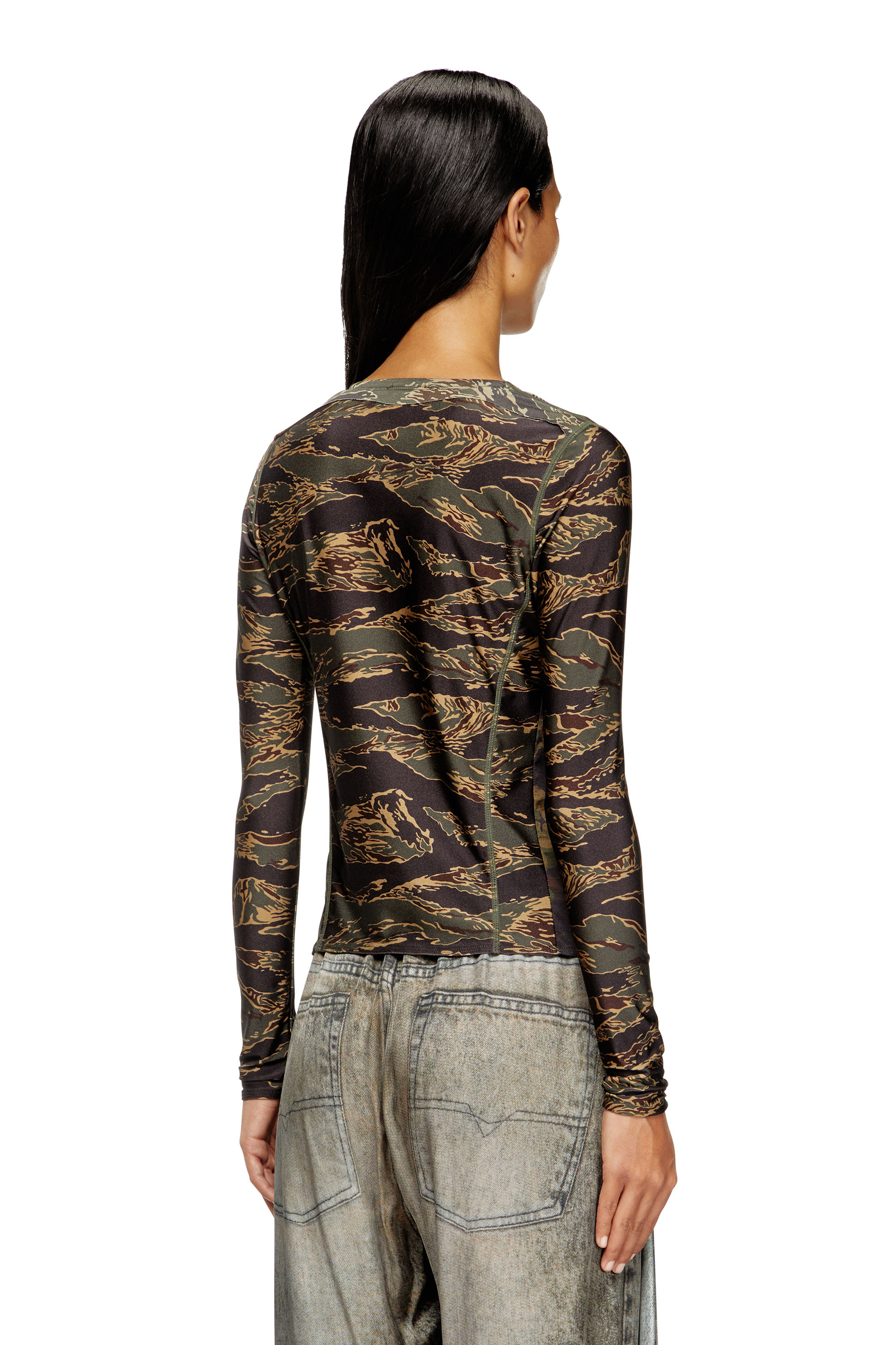 Diesel - T-AFRY, Woman's Tie cardigan with mixed camo prints in Military Green - 4