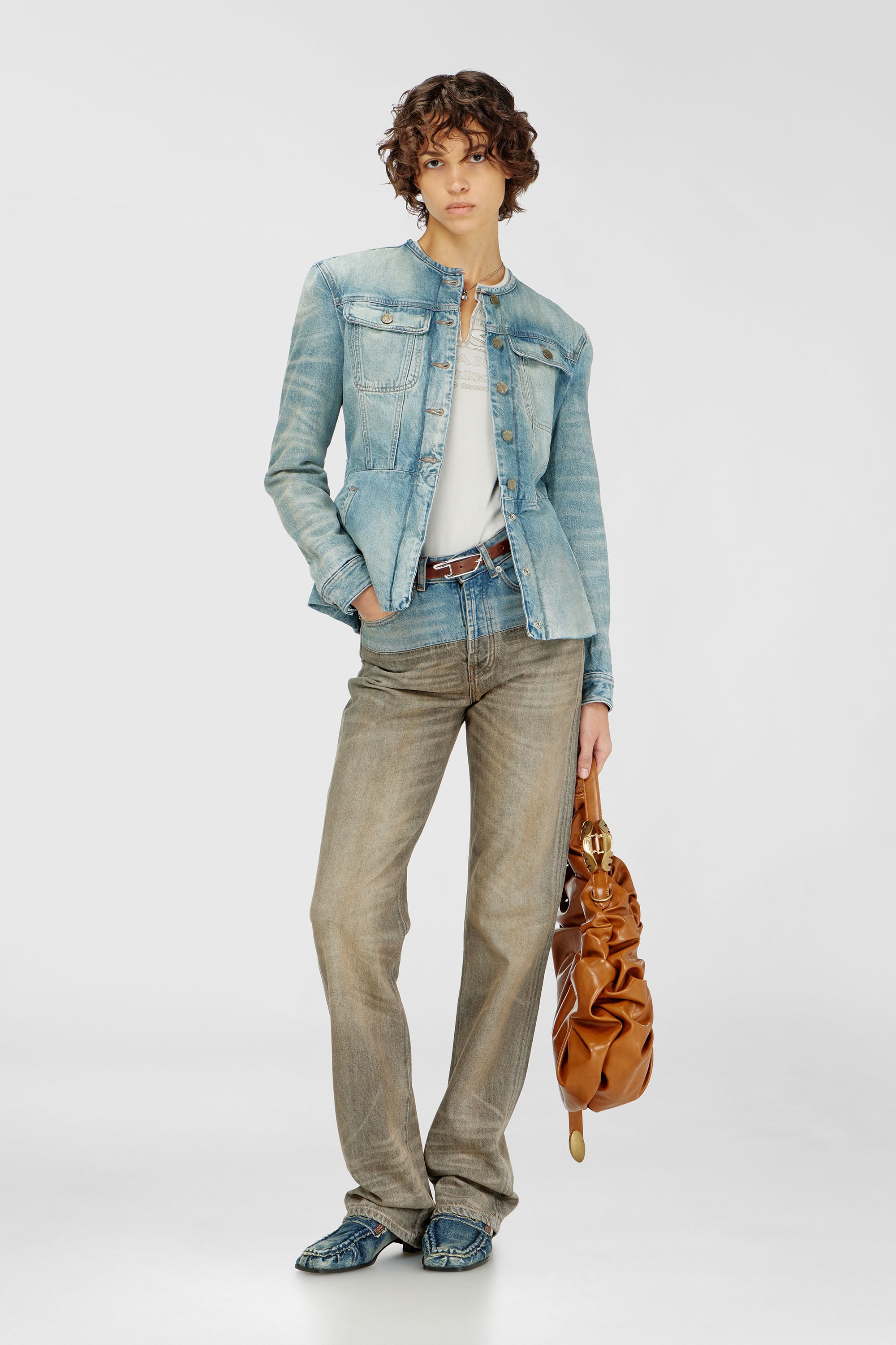 Diesel - DE-CALION-S1, Woman's Collarless denim jacket in Light Blue - 2
