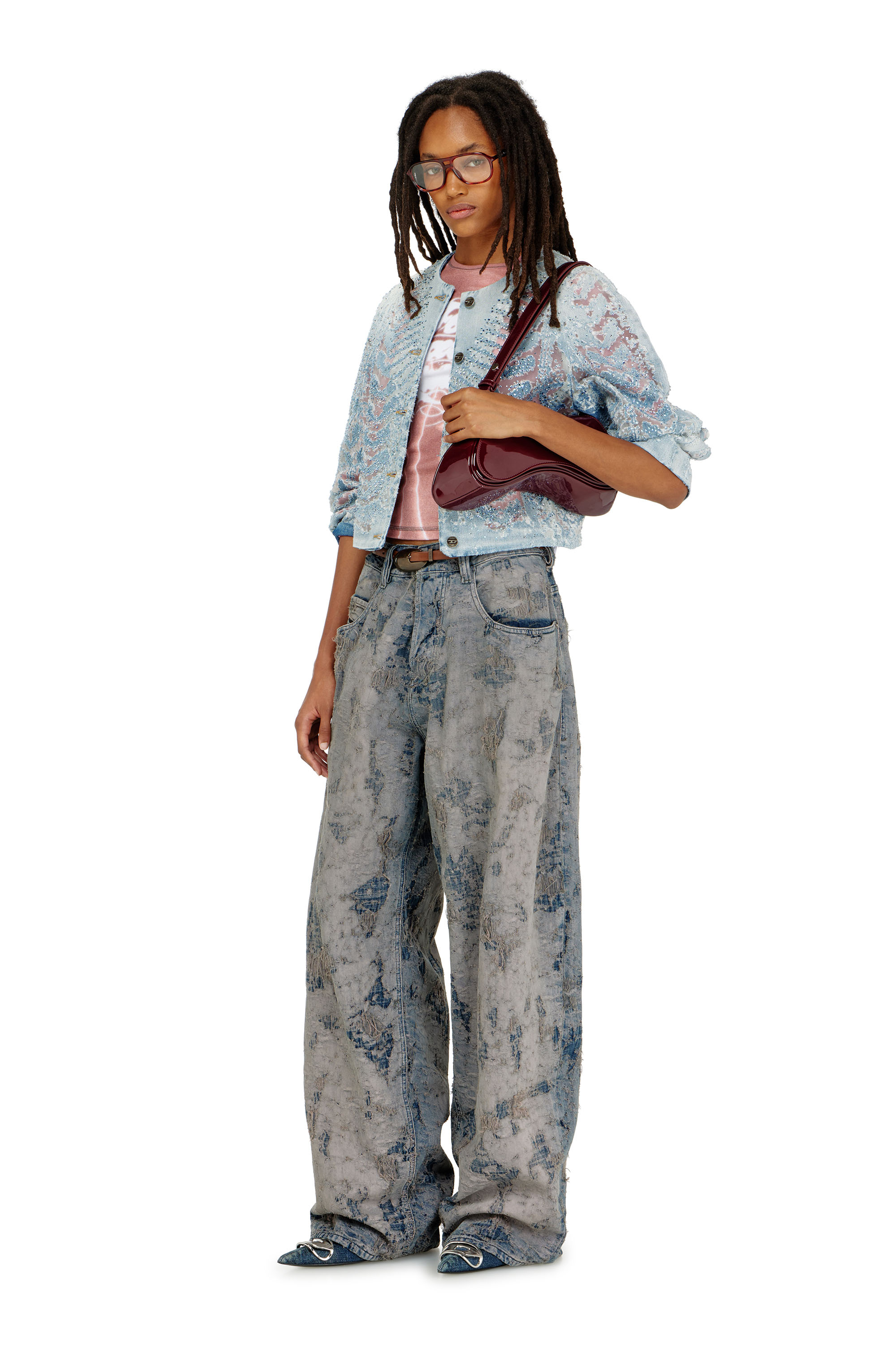 Diesel - DE-SOLIXIA-S, Woman's Jacket in microstone devor&eacute; denim in null - 1