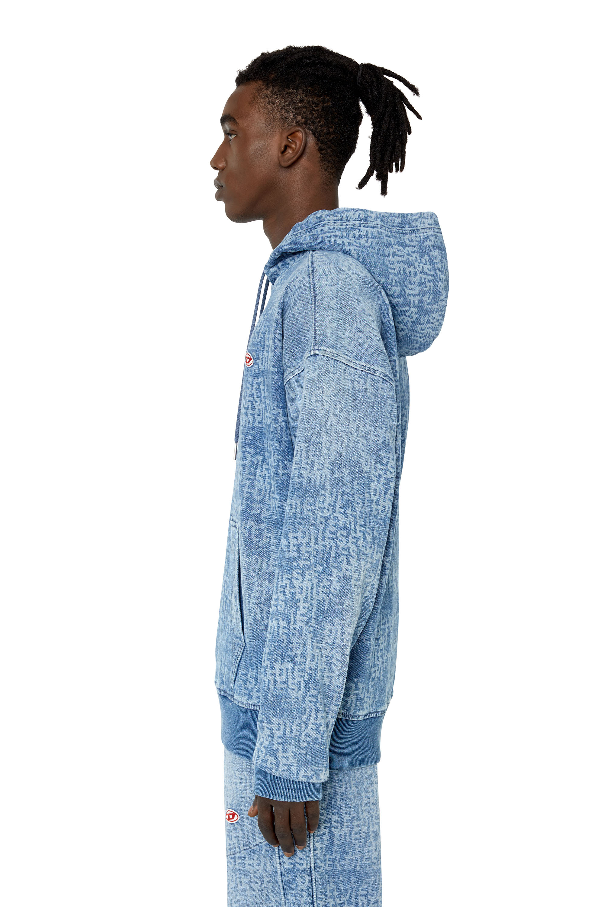 Diesel - D-UM-RIB TRACK DENIM HOODIE, Light Blue - Image 6