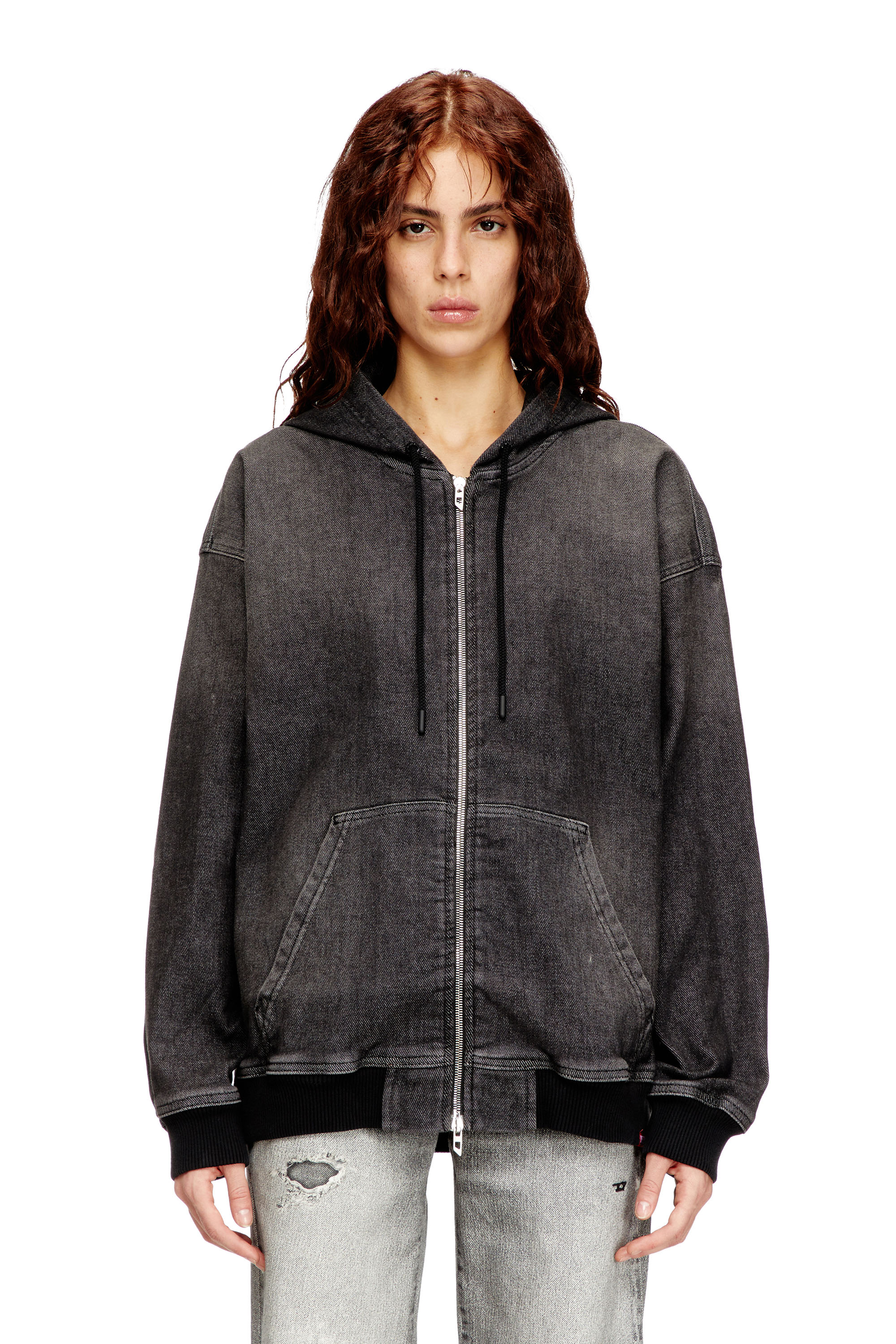 Diesel - D-GIRI-S TRACK, Unisex's Zipped hoodie in dirt-effect Track Denim in Black - 5