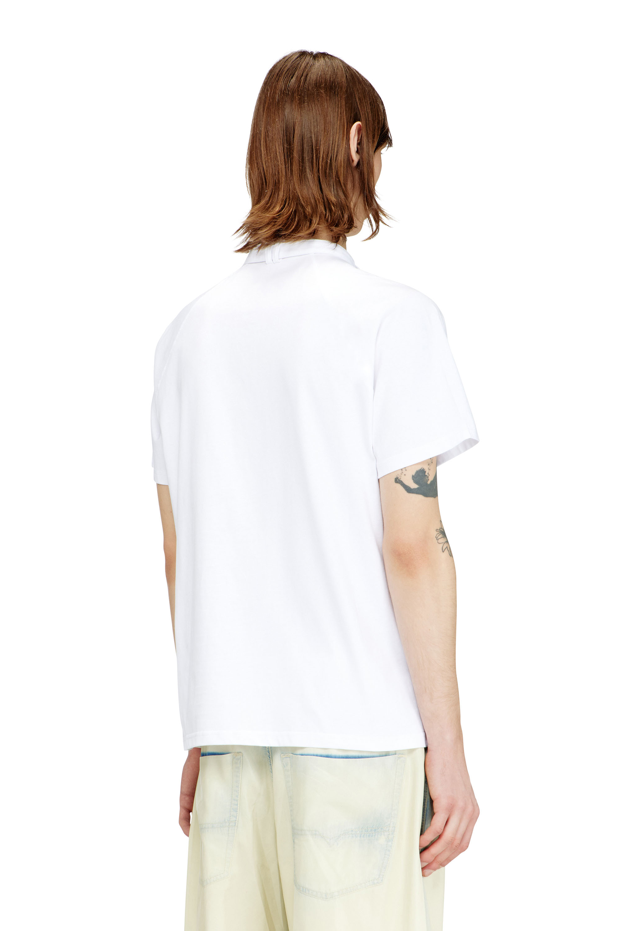 Diesel - T-KAUKO, Man's T-shirt with biker neck strap in White - 4