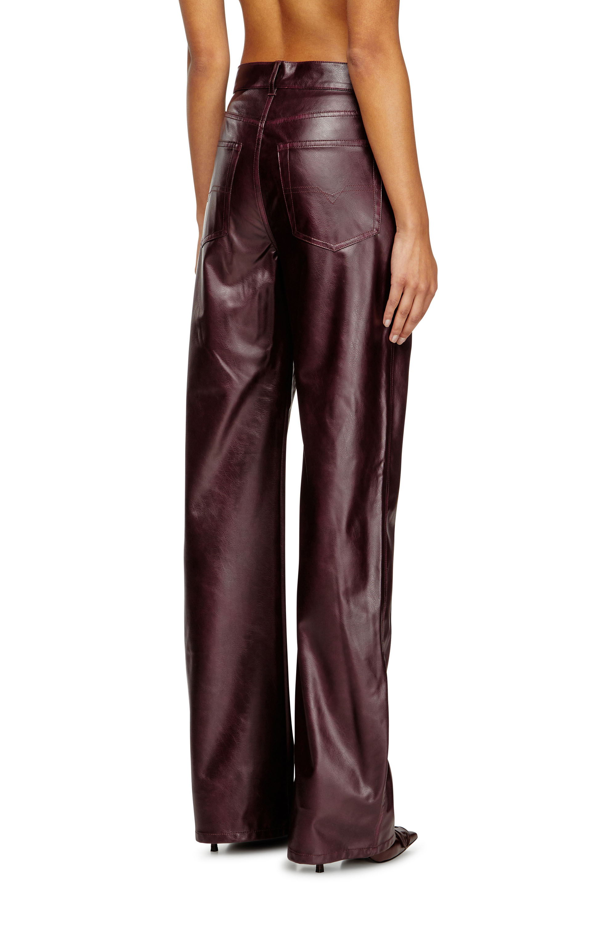 Diesel - FR-P-LAIN, Woman's Burgundy pants in coated fabric in Burgundy - 4