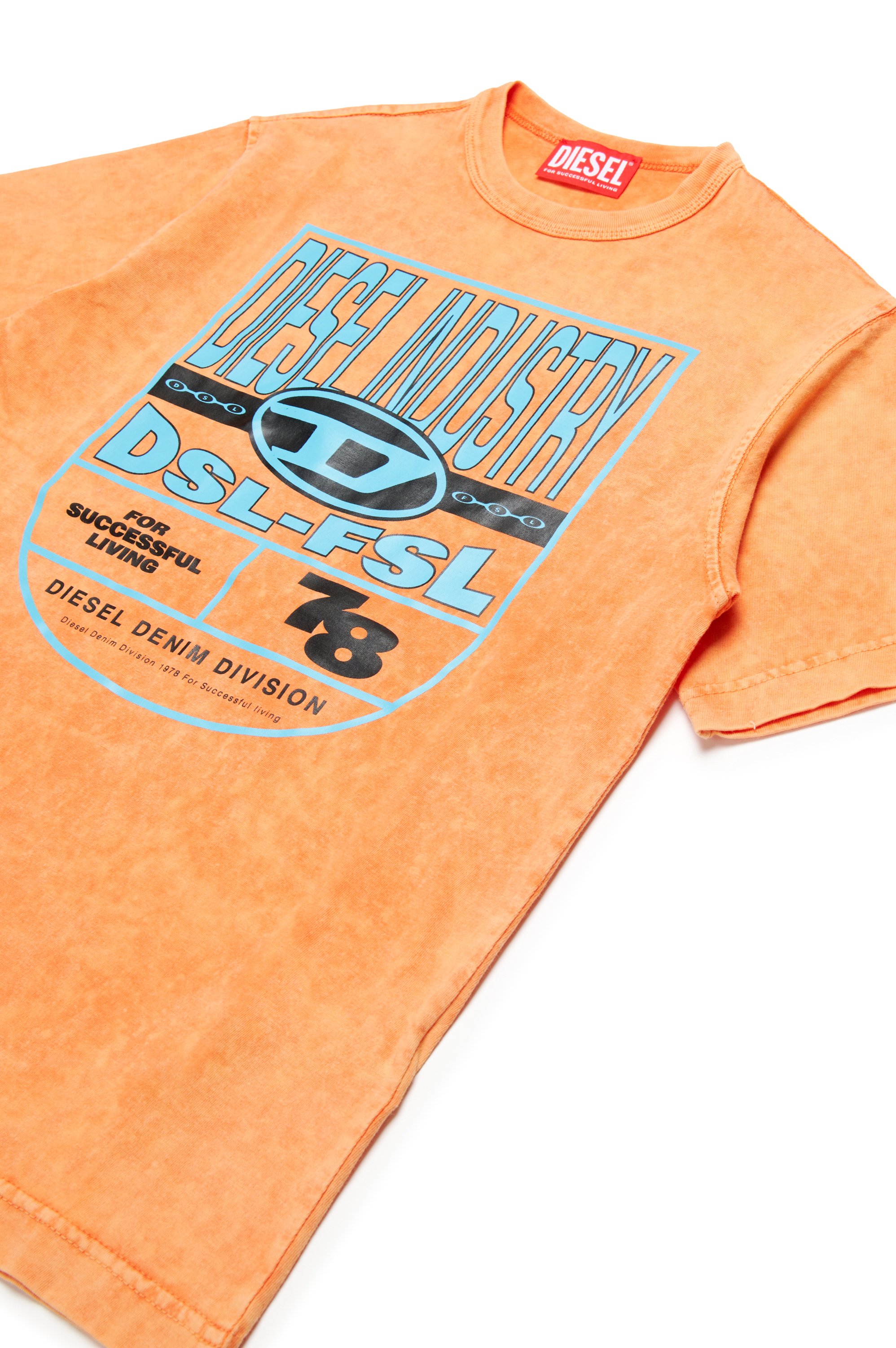 Diesel - TWASHN1 OVER, Man's Marbled T-shirt with logo graphic in Orange - 3