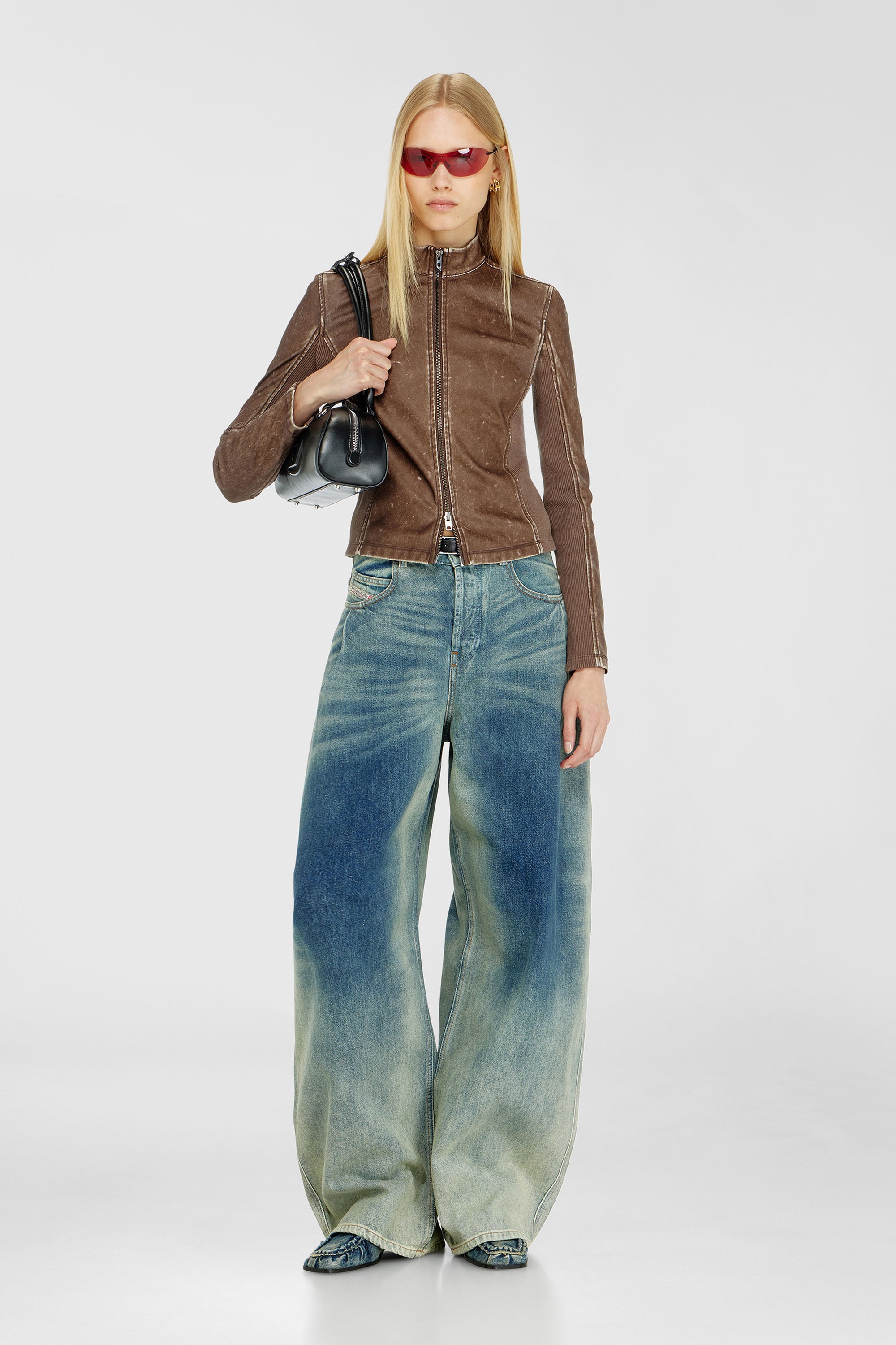 Biker jacket with rib-knit inserts