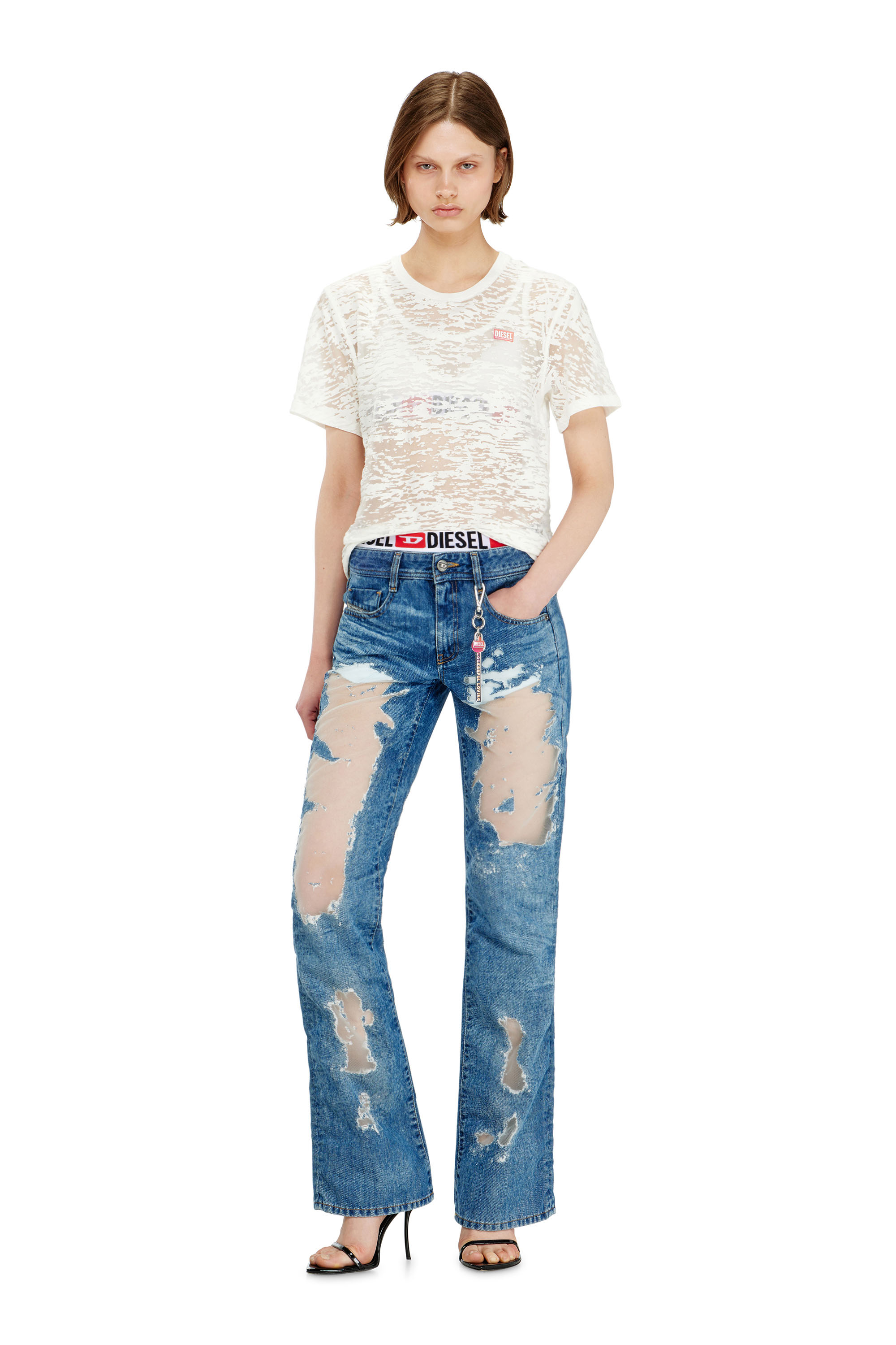 Diesel - PR-T-NOTS-MATI-R, Unisex's T-shirt in all-over devor&eacute; jersey in White - 4
