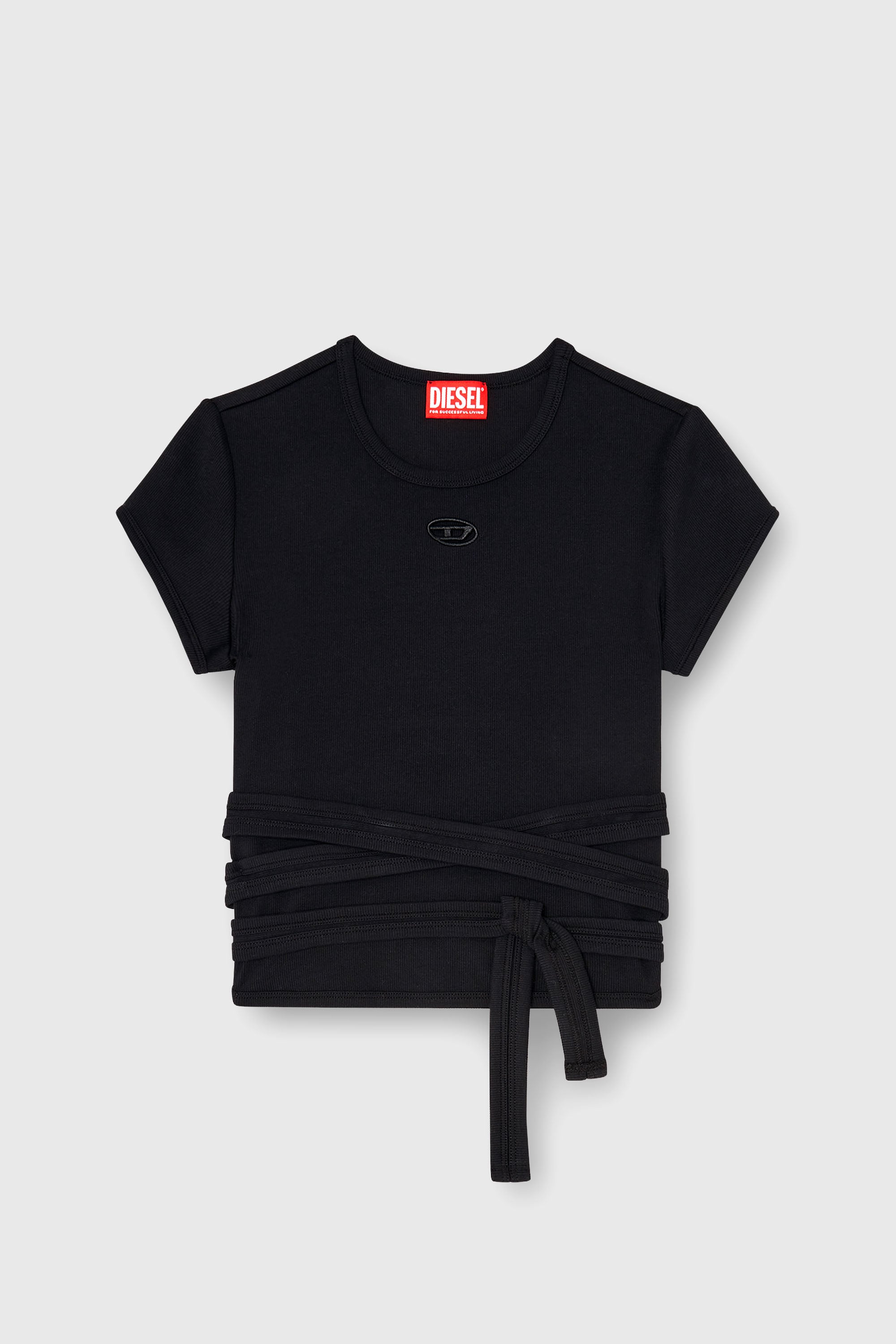 Diesel - T-BUNNY-TAIL-S1, Woman's Ribbed t-shirt with wrap-around laces in Black - 2