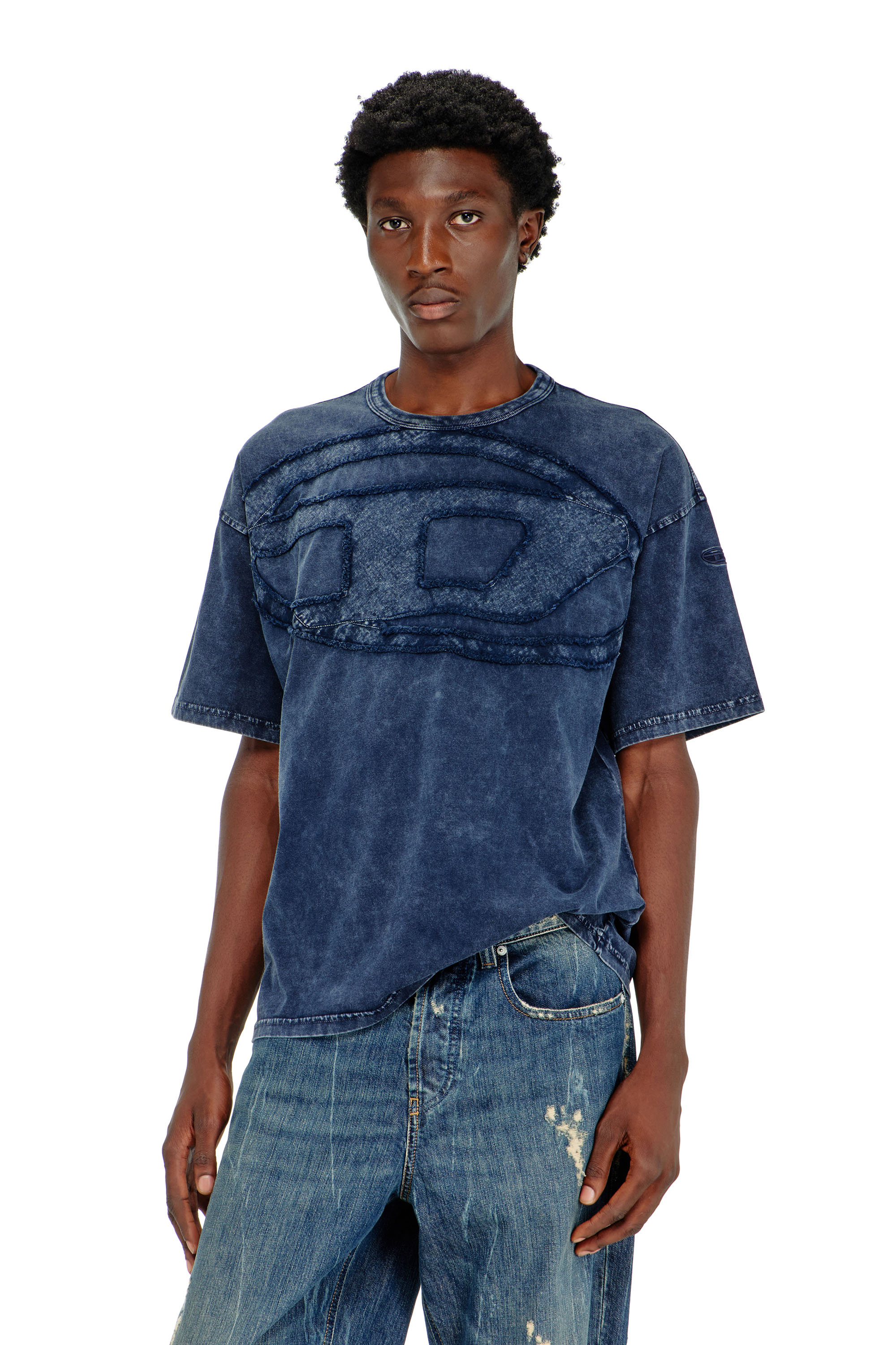 Diesel - T-BOXT-DEN, Man's Relaxed cotton T-shirt with Oval D applique in Medium blue - 3