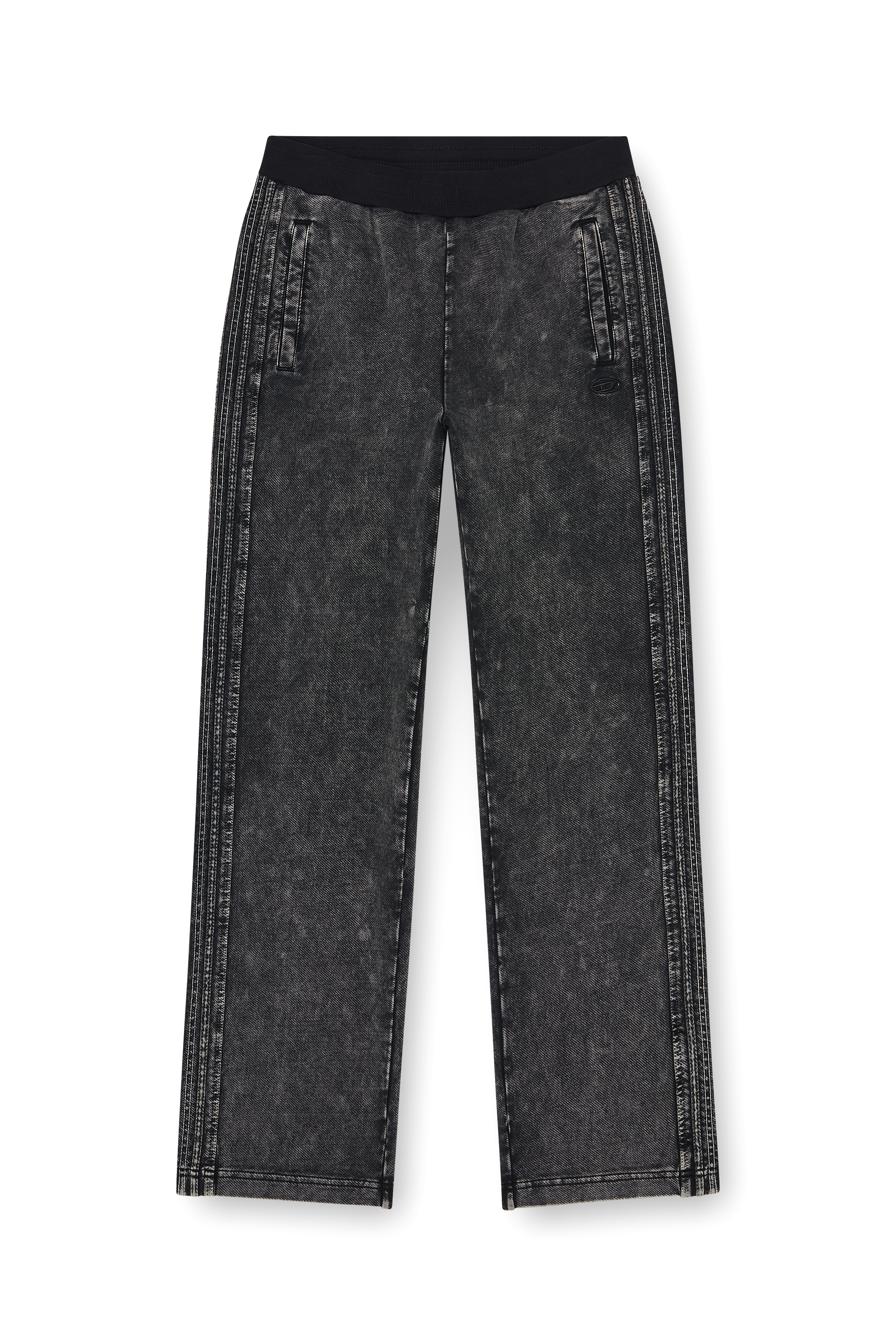 Diesel - P-ALT, Man's Denim-look sweatpants with side bands in Black/Dark grey - 3