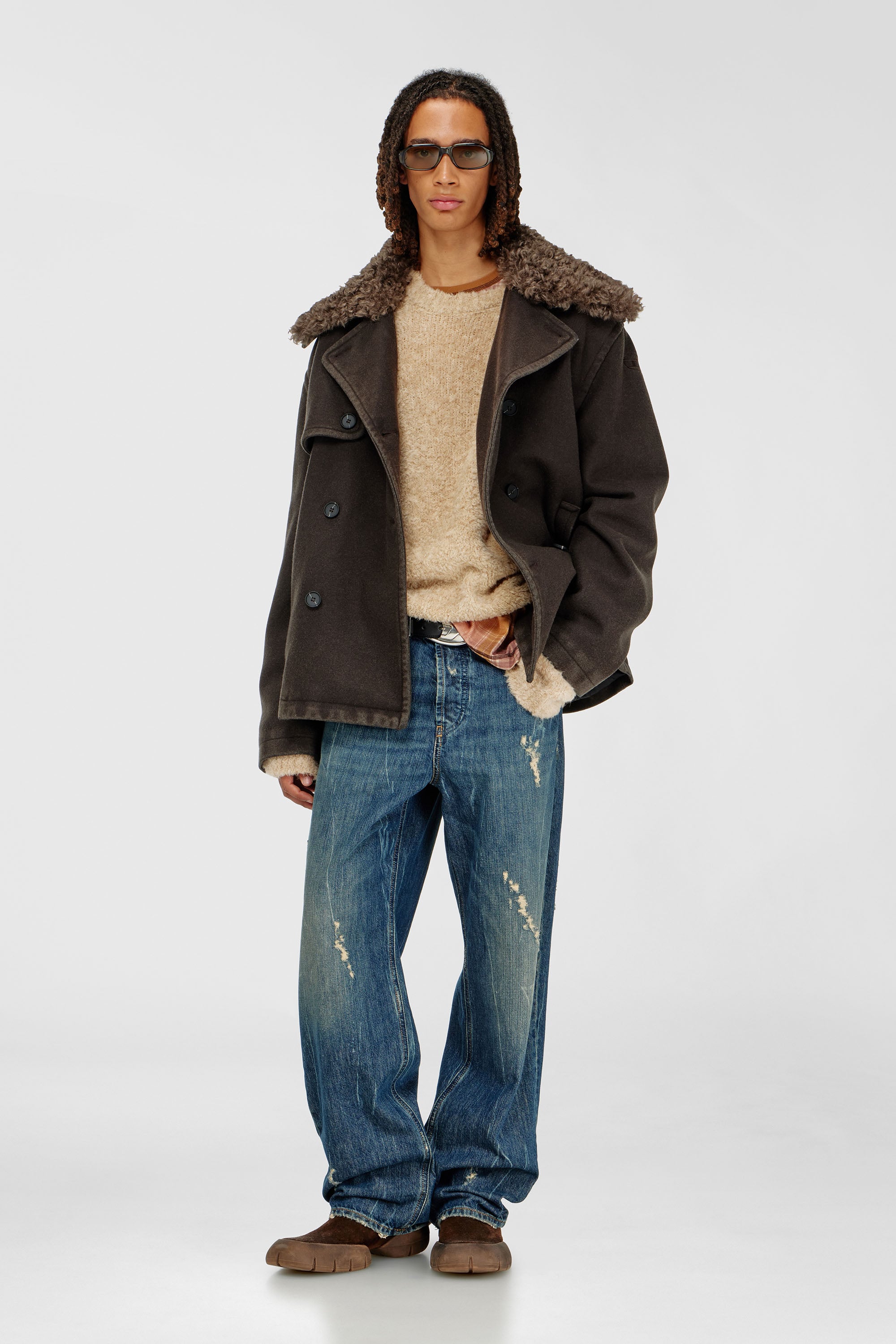 Diesel - W-JAKE-QMCH, Man's Wool-blend peacoat with detachable collar in Brown - 1