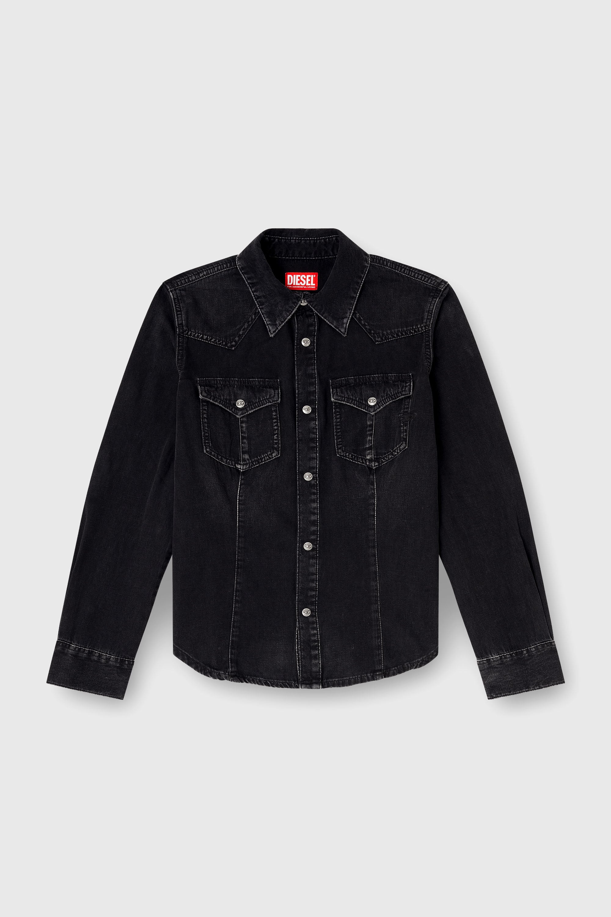 Diesel - DE-WAVES, Woman's Western shirt in treated denim in Black - 2