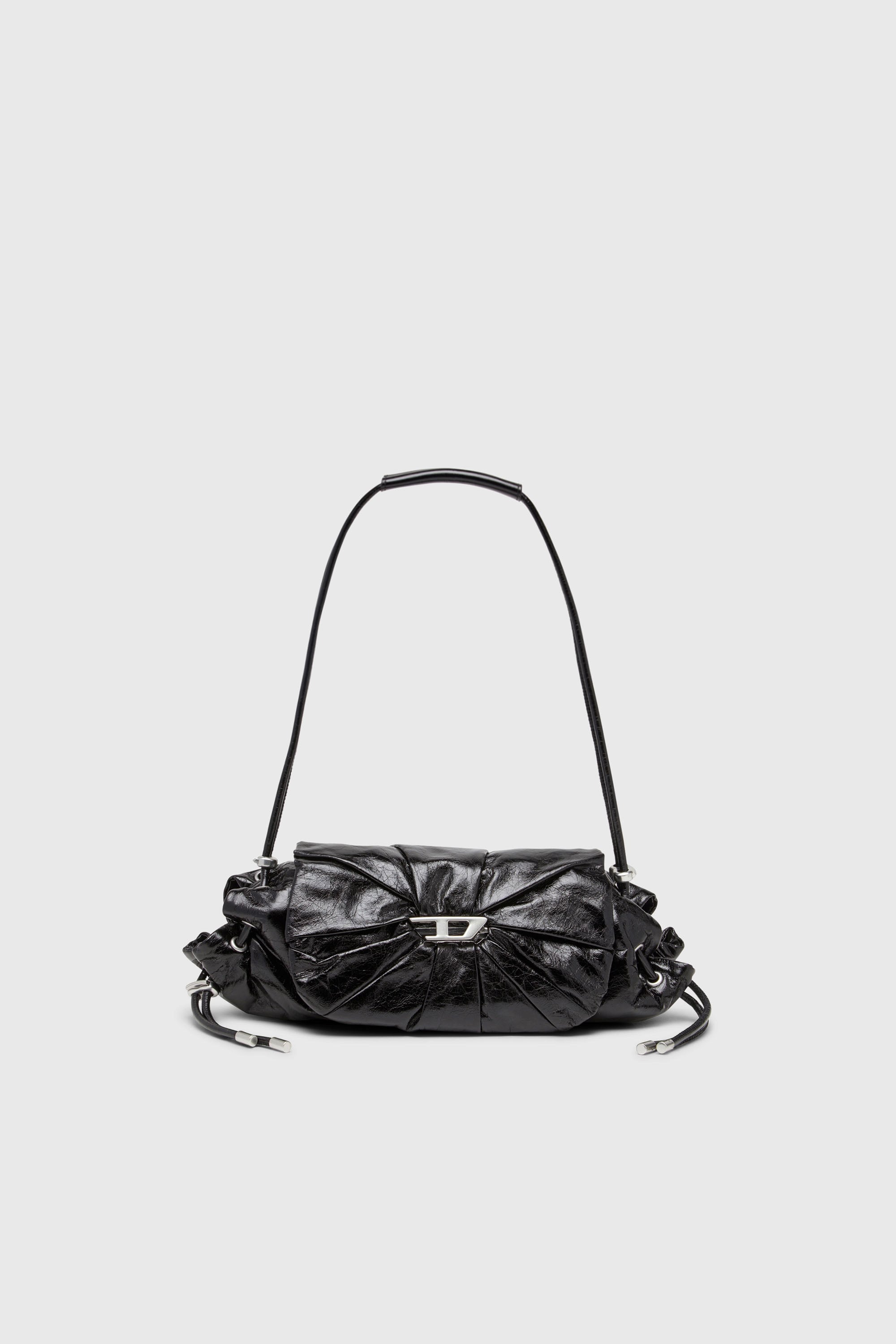 Diesel - SCRUNCH-D SHOULDER S, Woman's Scrunch-D-Small shoulder bag in shiny scrunched leather in Black - 2