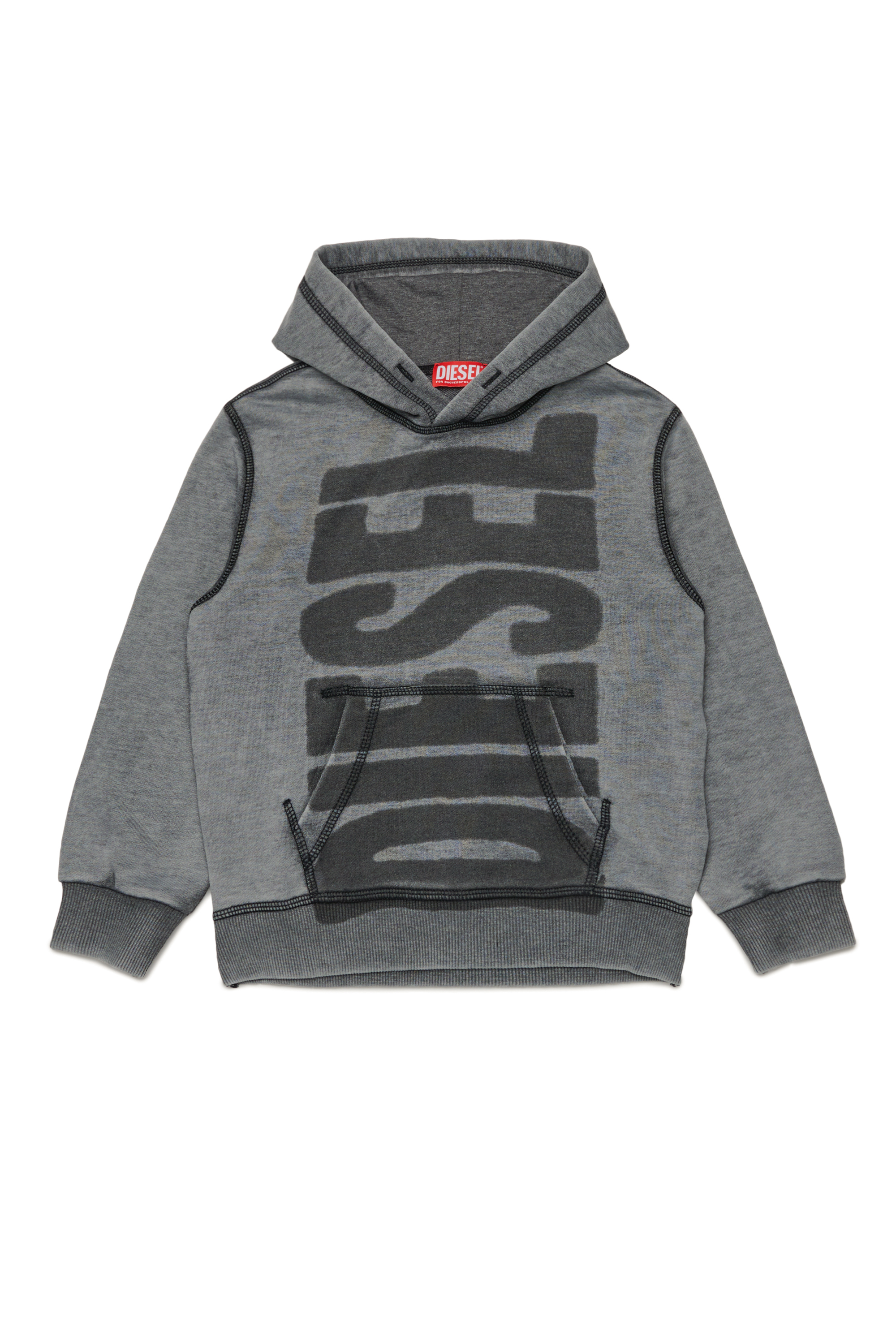 Diesel - SGINNHOODL1 OVER, Man Burnout hoodie with logo in Black - Image 1