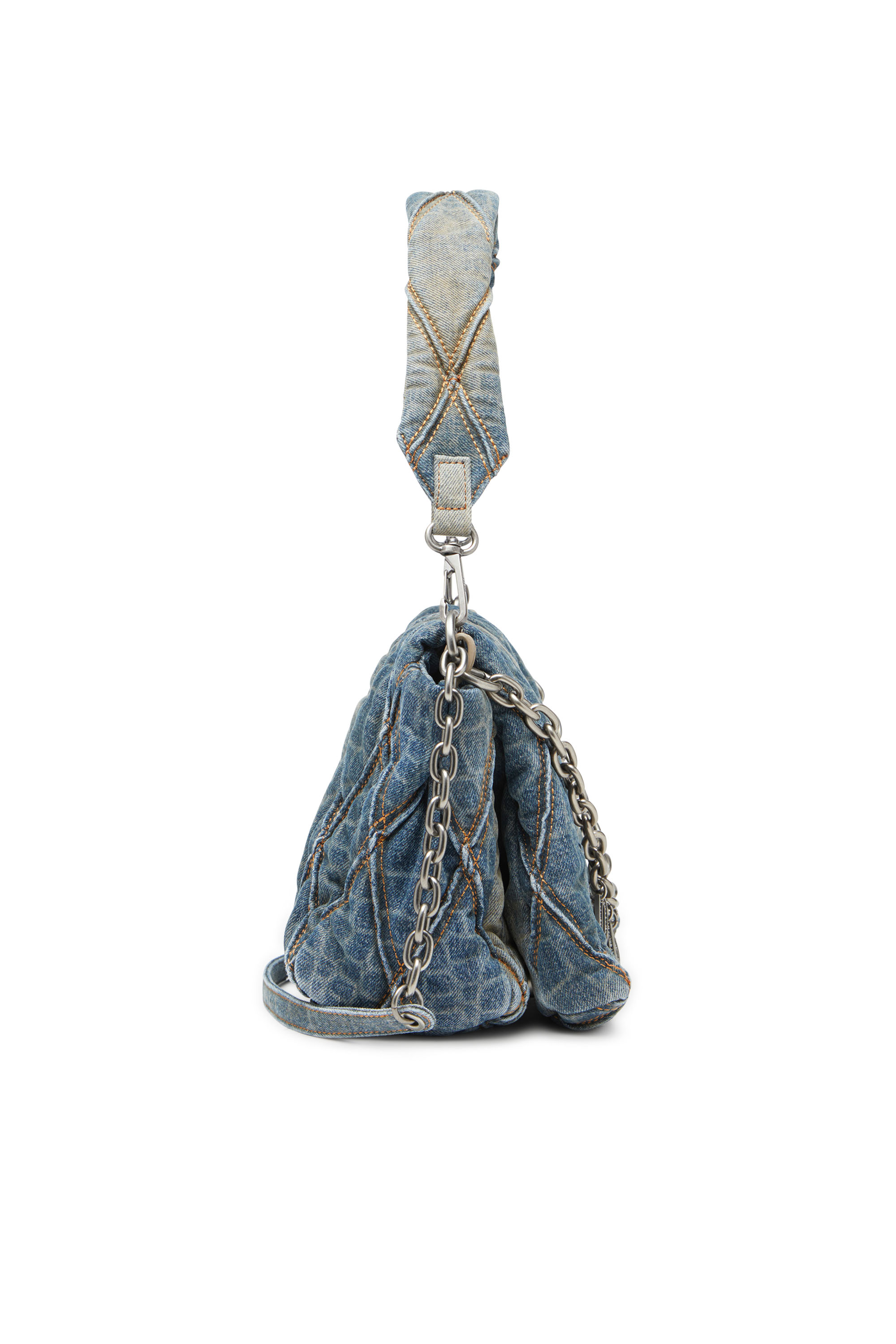 Diesel - CNY CHARM-D SHOULDER M, Woman's Shoulder bag in snake-print quilted denim in Blue - 3