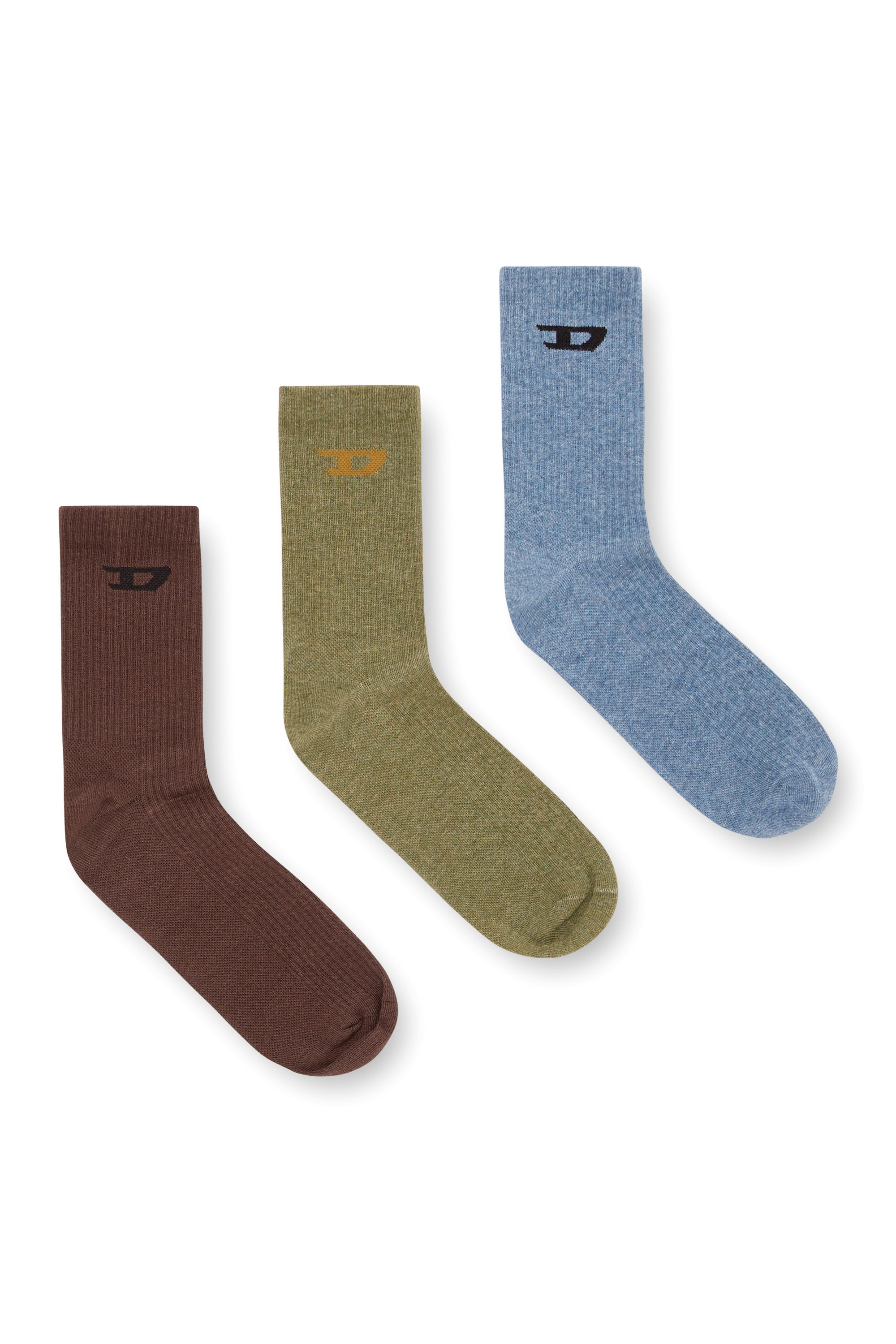 Diesel - SKM-D-TENNIS-CREW-17,5, Man's Three-pack ribbed socks with D logo in Blue/Green - 1