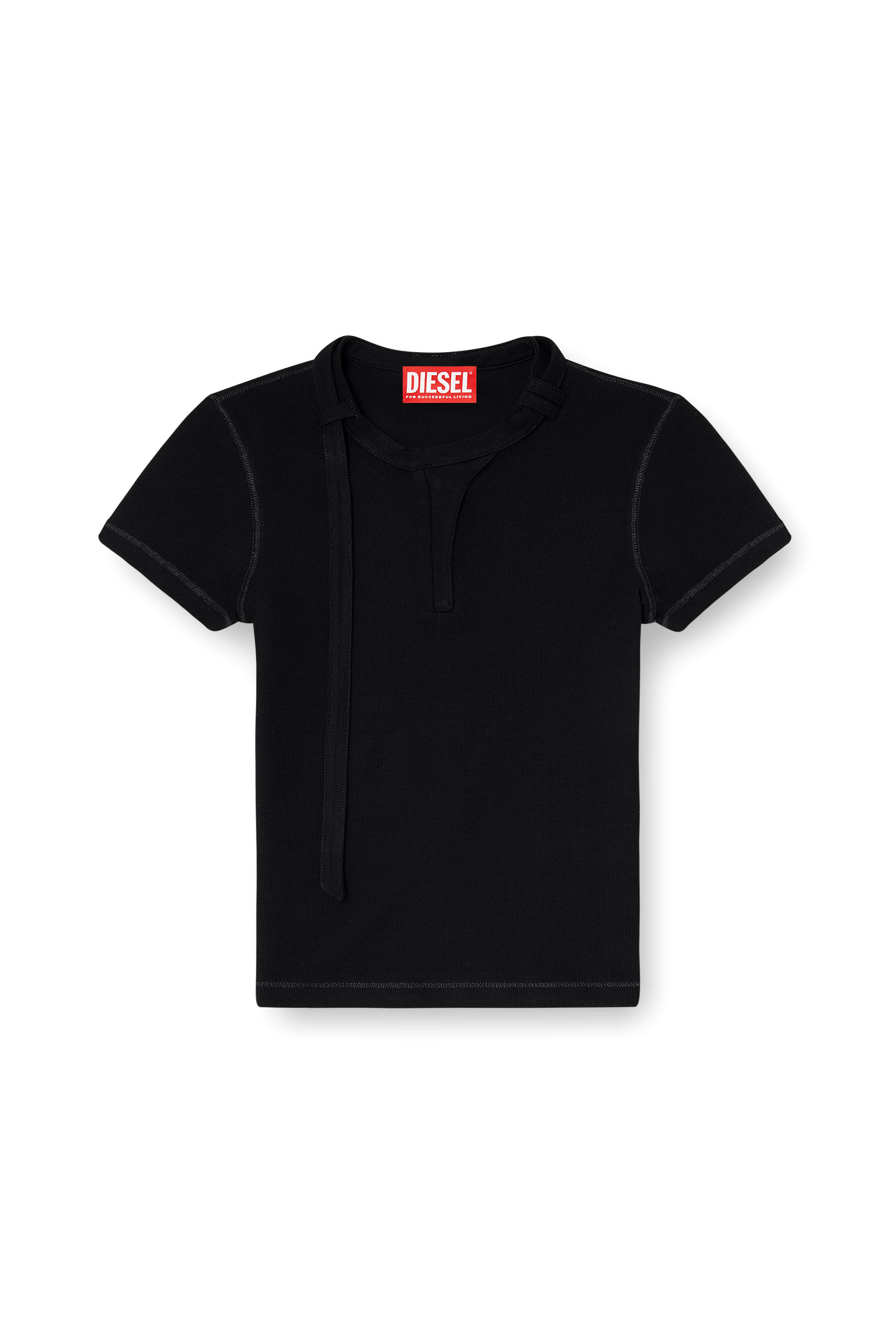 Diesel - T-IARAS, Woman's Rib-jersey top with biker neck strap in Black - 2