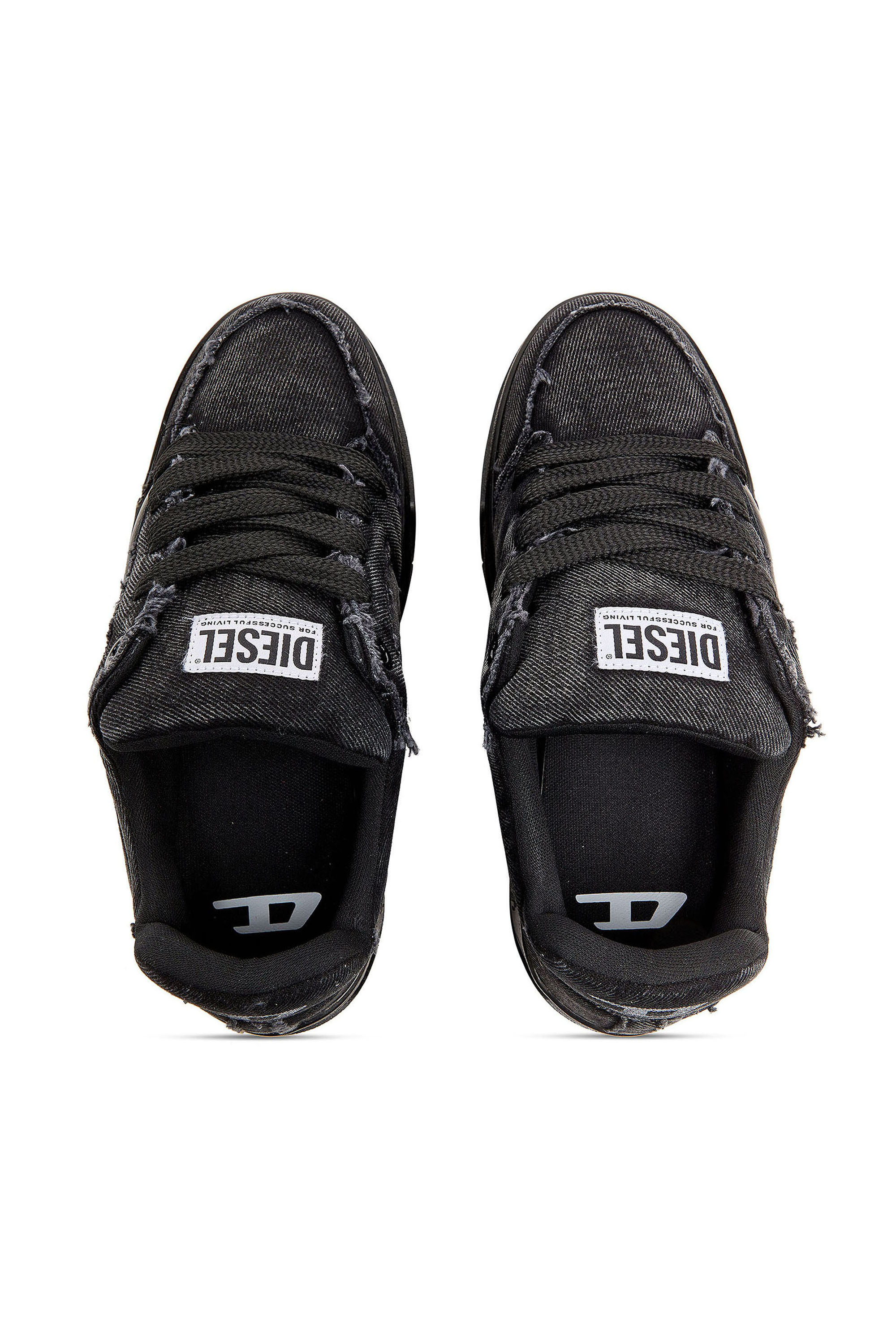 Diesel - S-D-OLLIE LOW, Man's S-D-Ollie - Sneakers in frayed denim e leather in Black - 4