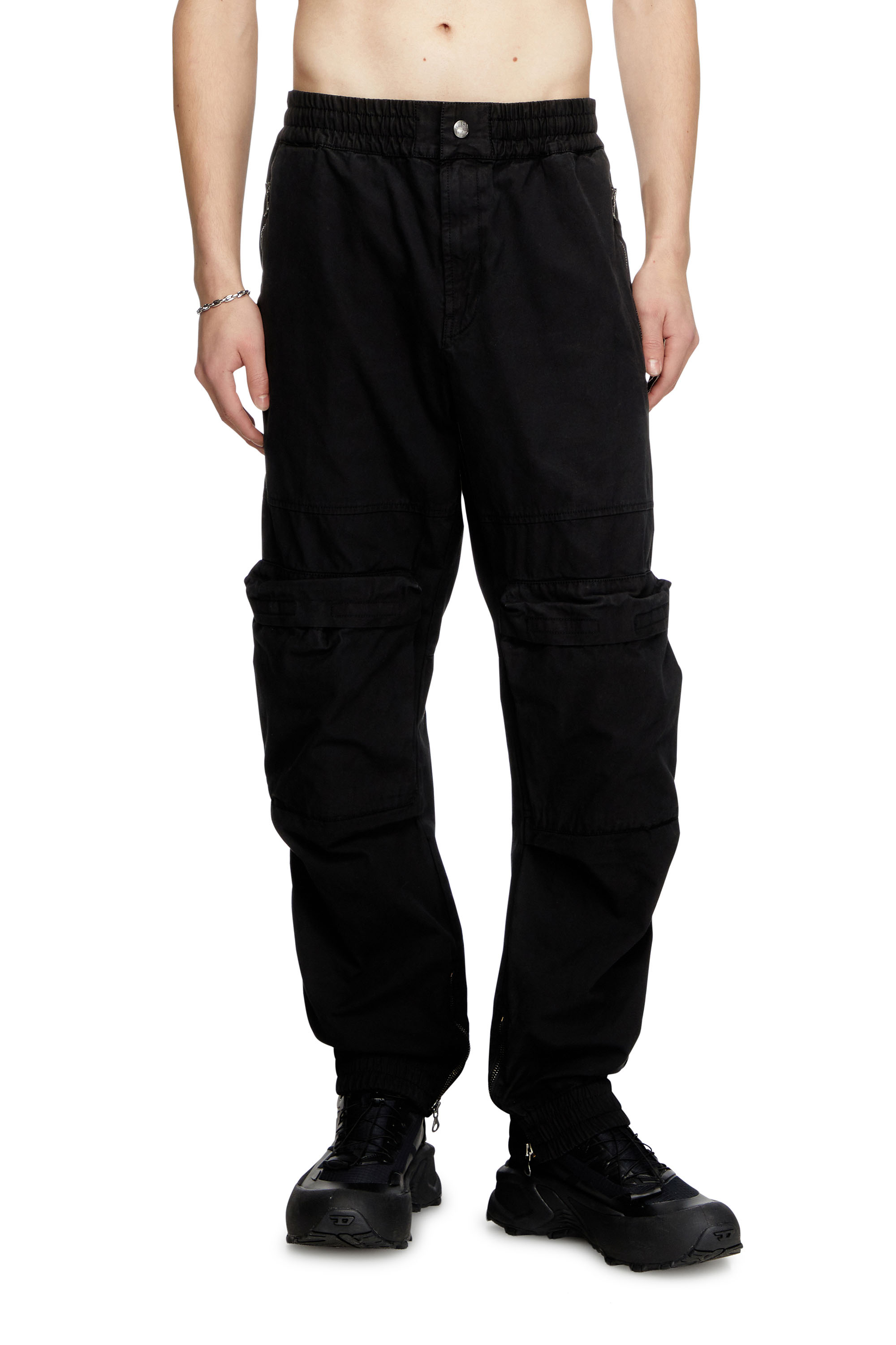 Diesel - P-BEECK, Man's Cargo pants in faded organic cotton in Black - 1