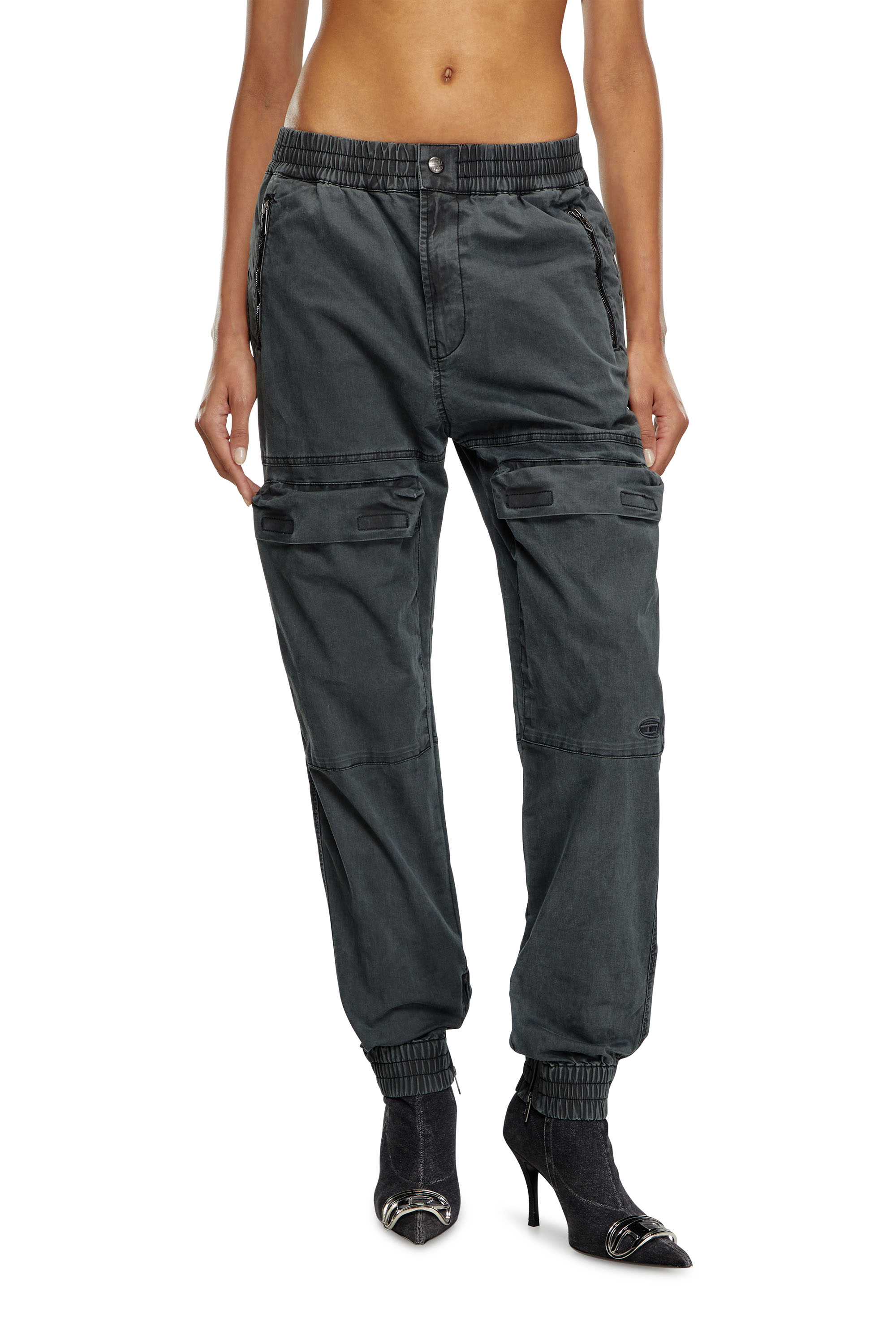 Diesel - P-RIDE, Woman Cargo track pants in micro-twill in Black - Image 2