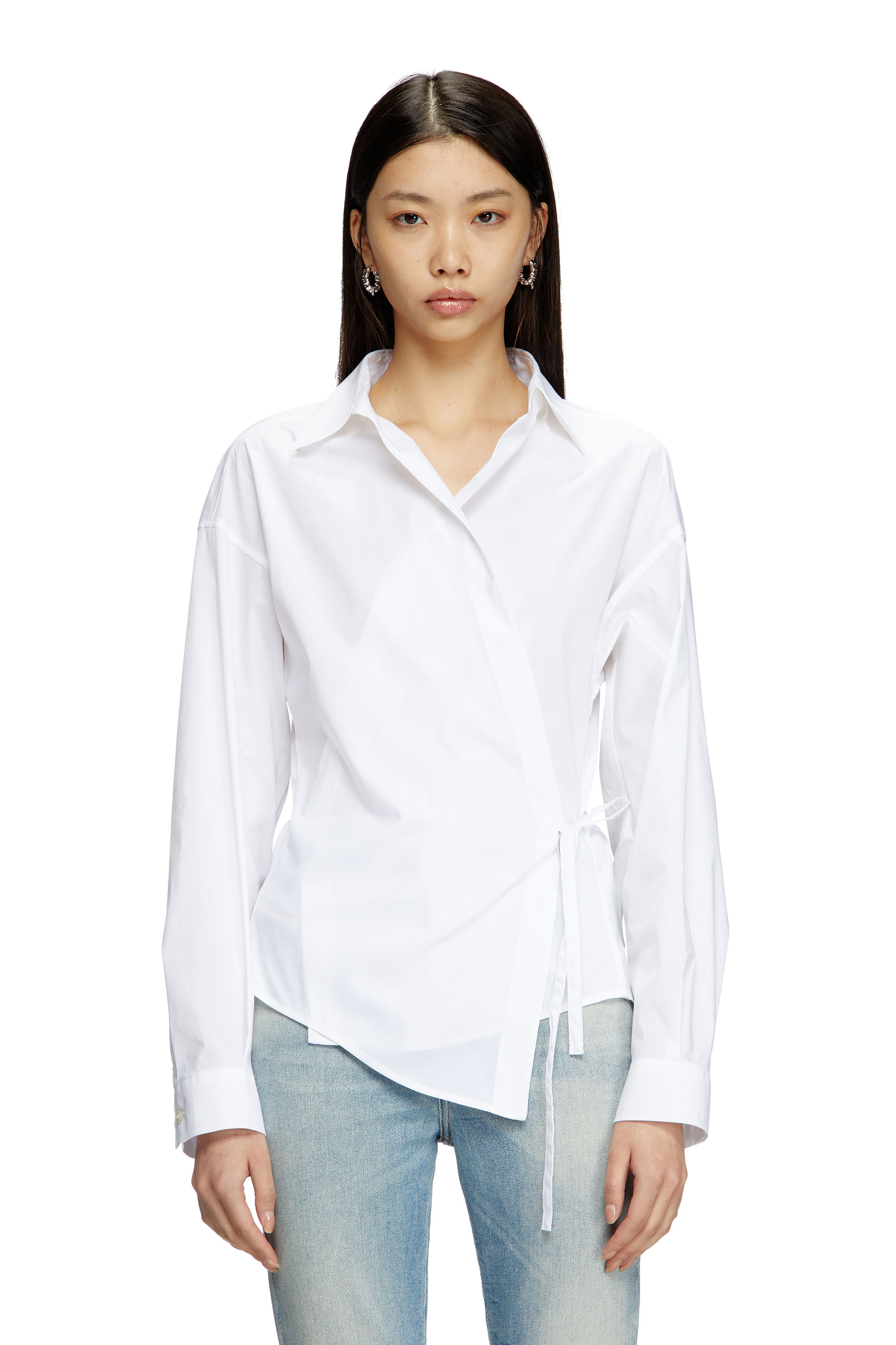 Diesel - C-DELPHI, Woman's Wrap shirt with logo charm in White - 3