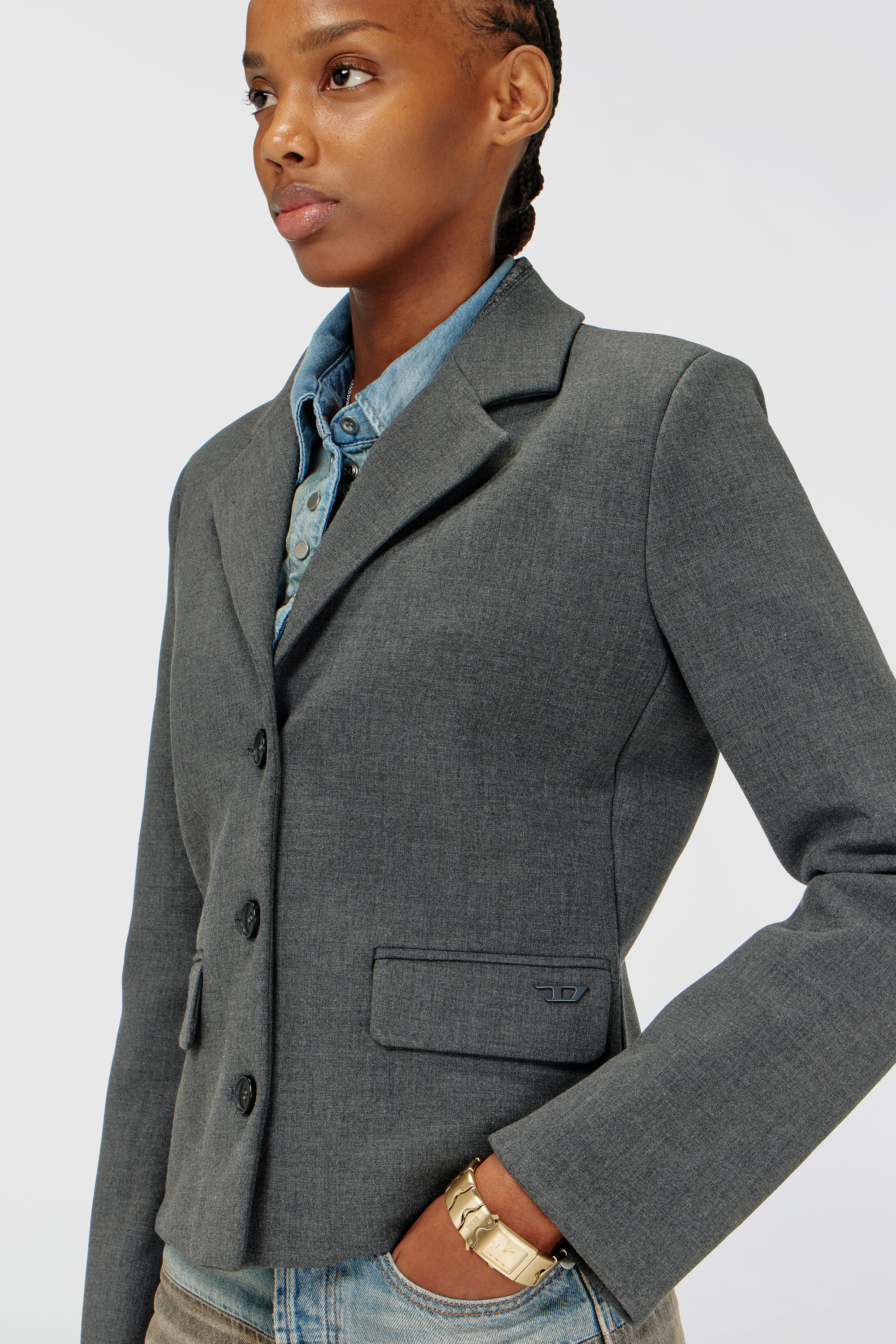 Diesel - G-LINTY, Woman's Cropped blazer with denim-trimmed collar in Grey - 3