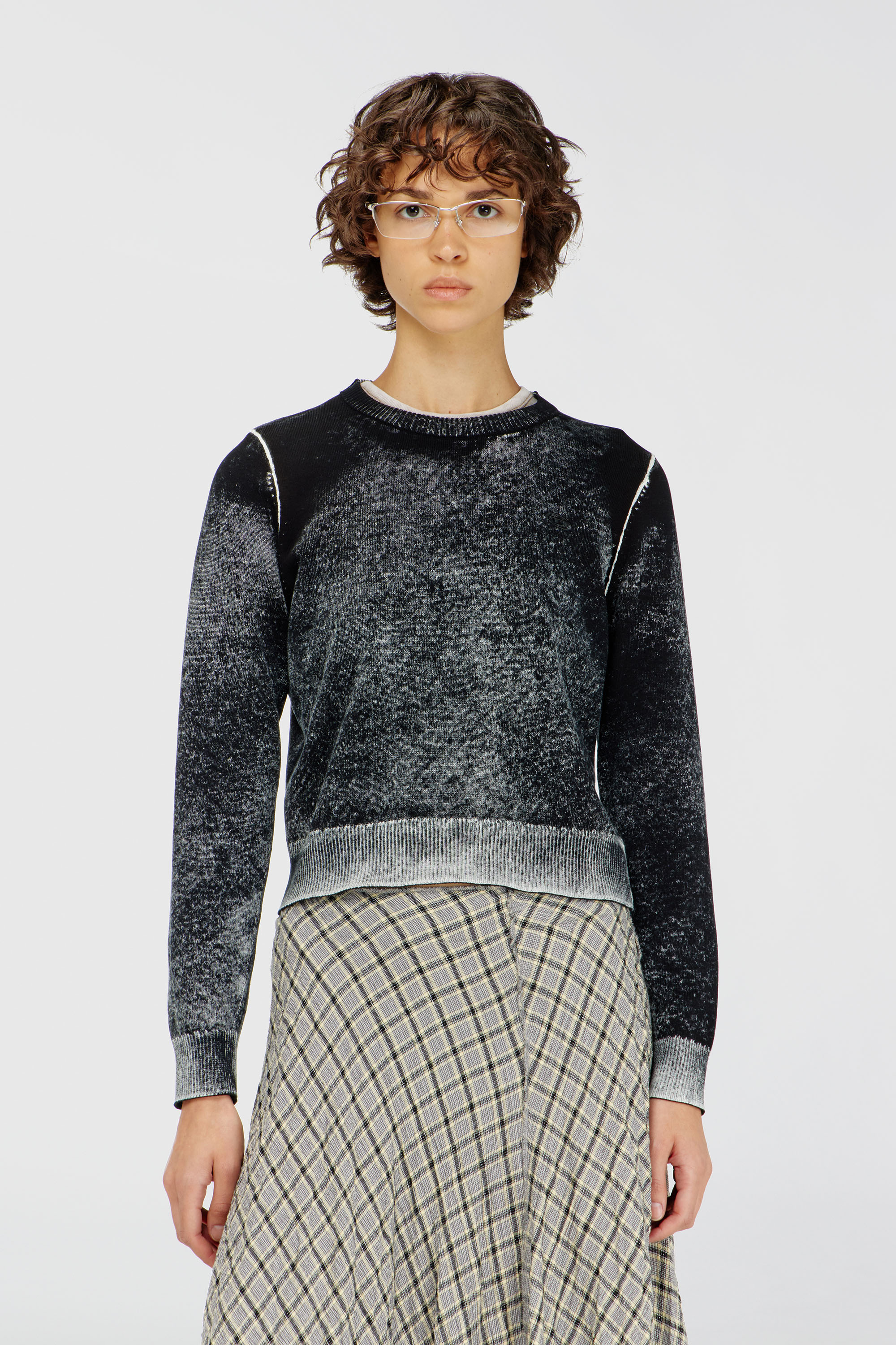 Diesel - M-LOVRE, Woman's Jumper with faded reverse print in Grey/Black - 3