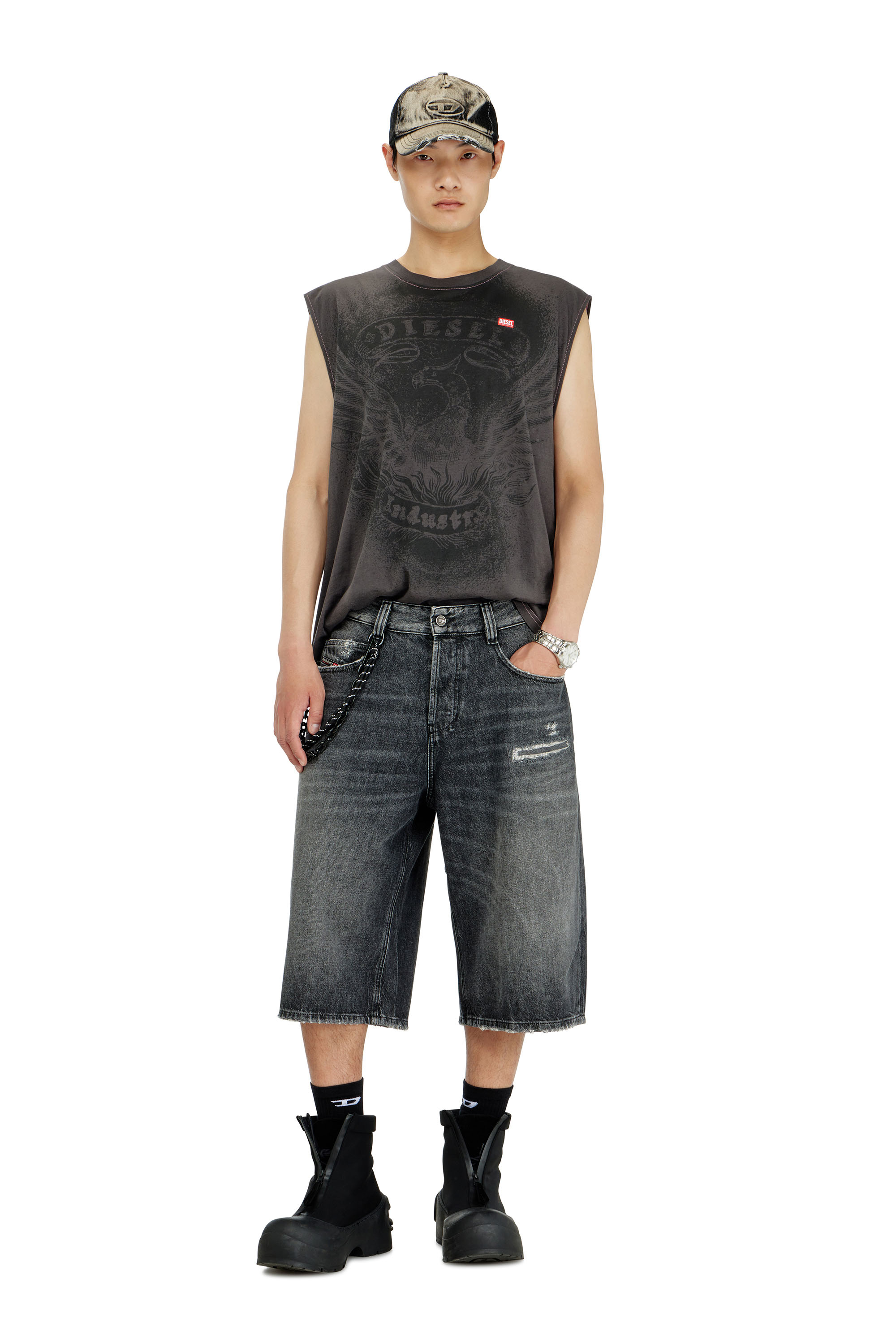 Diesel - D-ENIM-M-SHORT, Unisex's Denim relaxed shorts with abrasions in Grey - 1