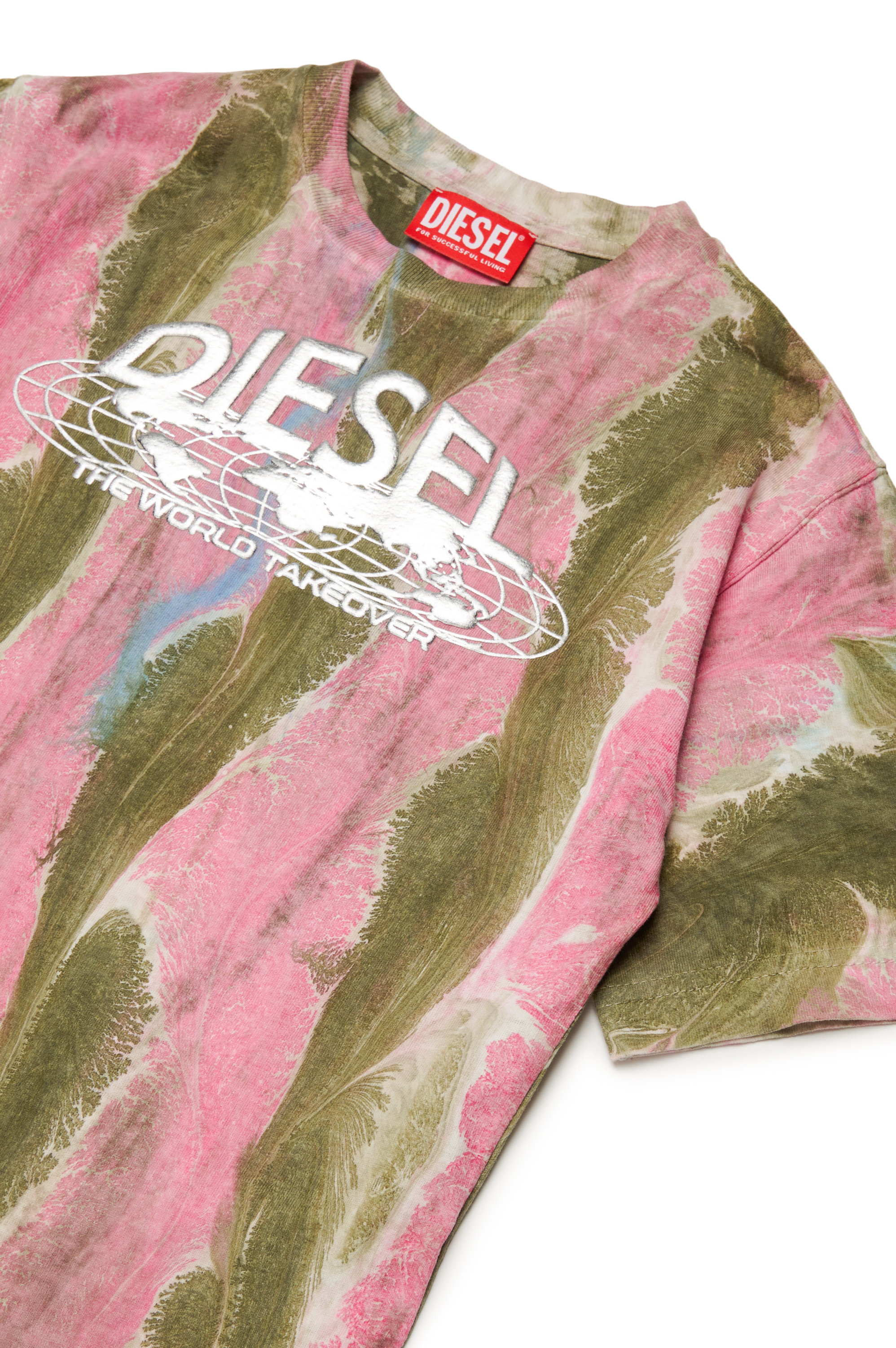 Diesel - TWASHL2 OVER, Unisex's T-shirt with wavy pattern in Pink/Black - 3