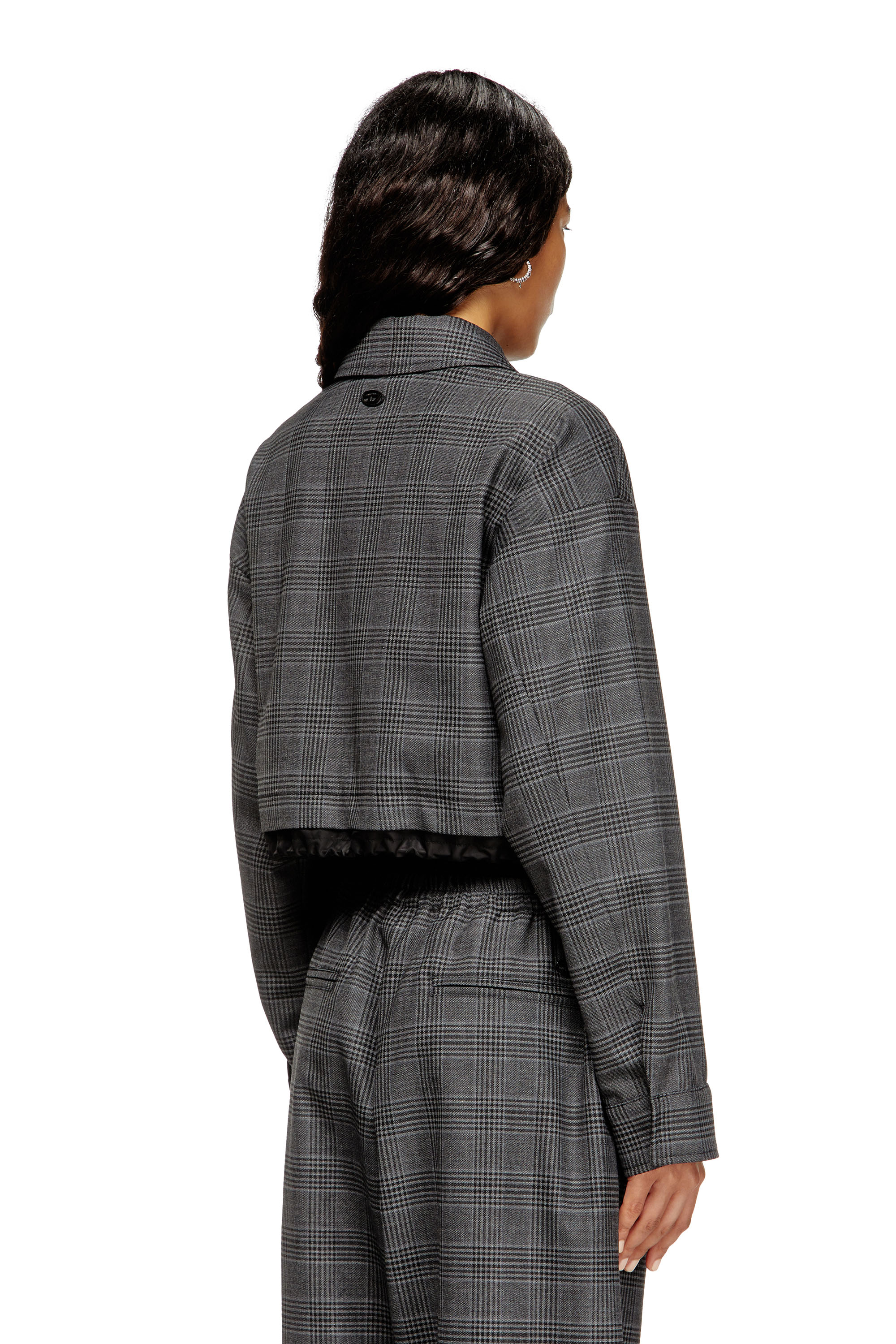 Diesel - J-TING-FEM, Woman's Cropped Prince of Wales wool-blend coach jacket in Black - 4