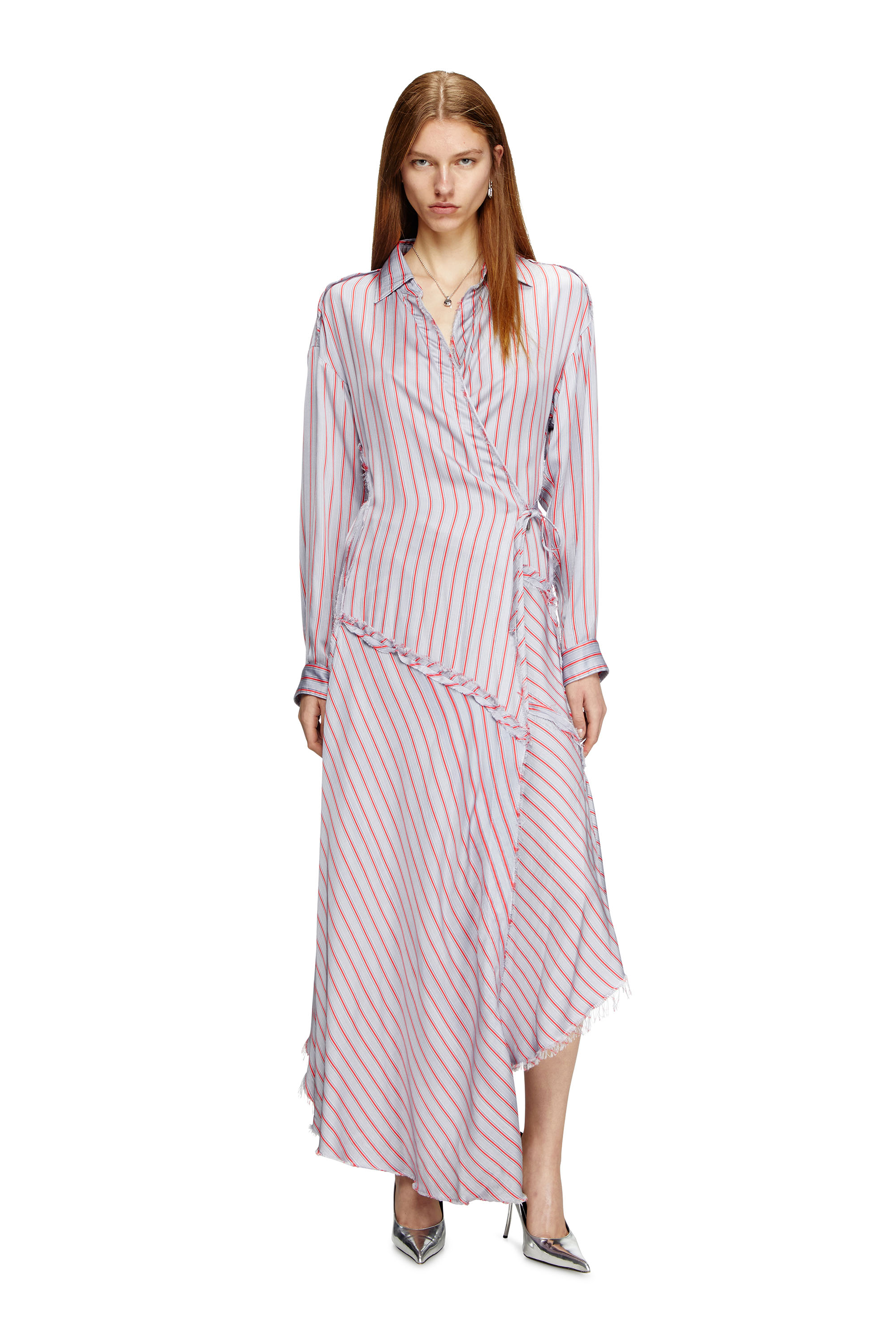 Diesel - D-RAVEN, Woman's Asymmetrical wrap shirt dress in Pink/Violet - 3