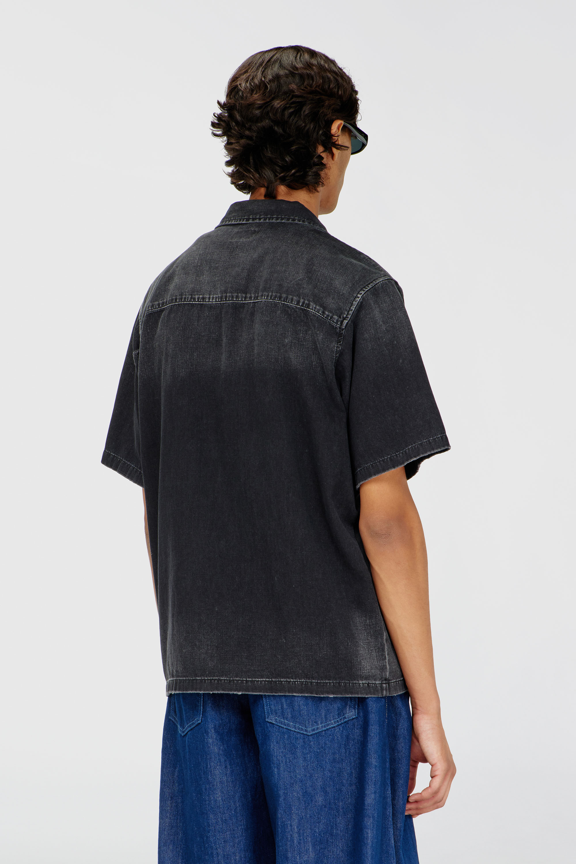 Diesel - D-NABIL-D, Man's Denim short-sleeve shirt in Black - 4