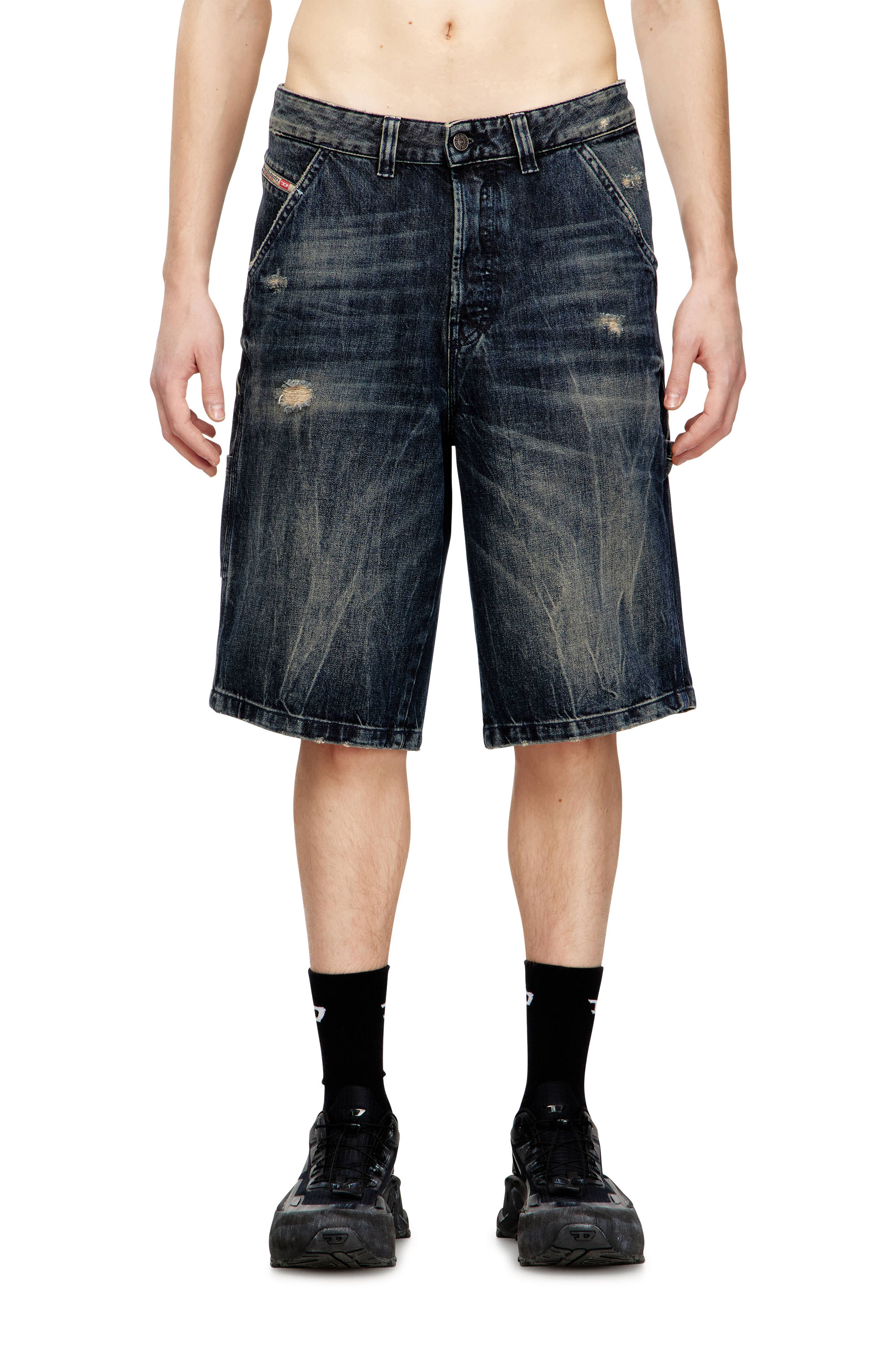 Diesel - D-LIVERY-W-SHORT, Man's Relaxed-fit denim shorts with abrasions in Dark Blue - 1