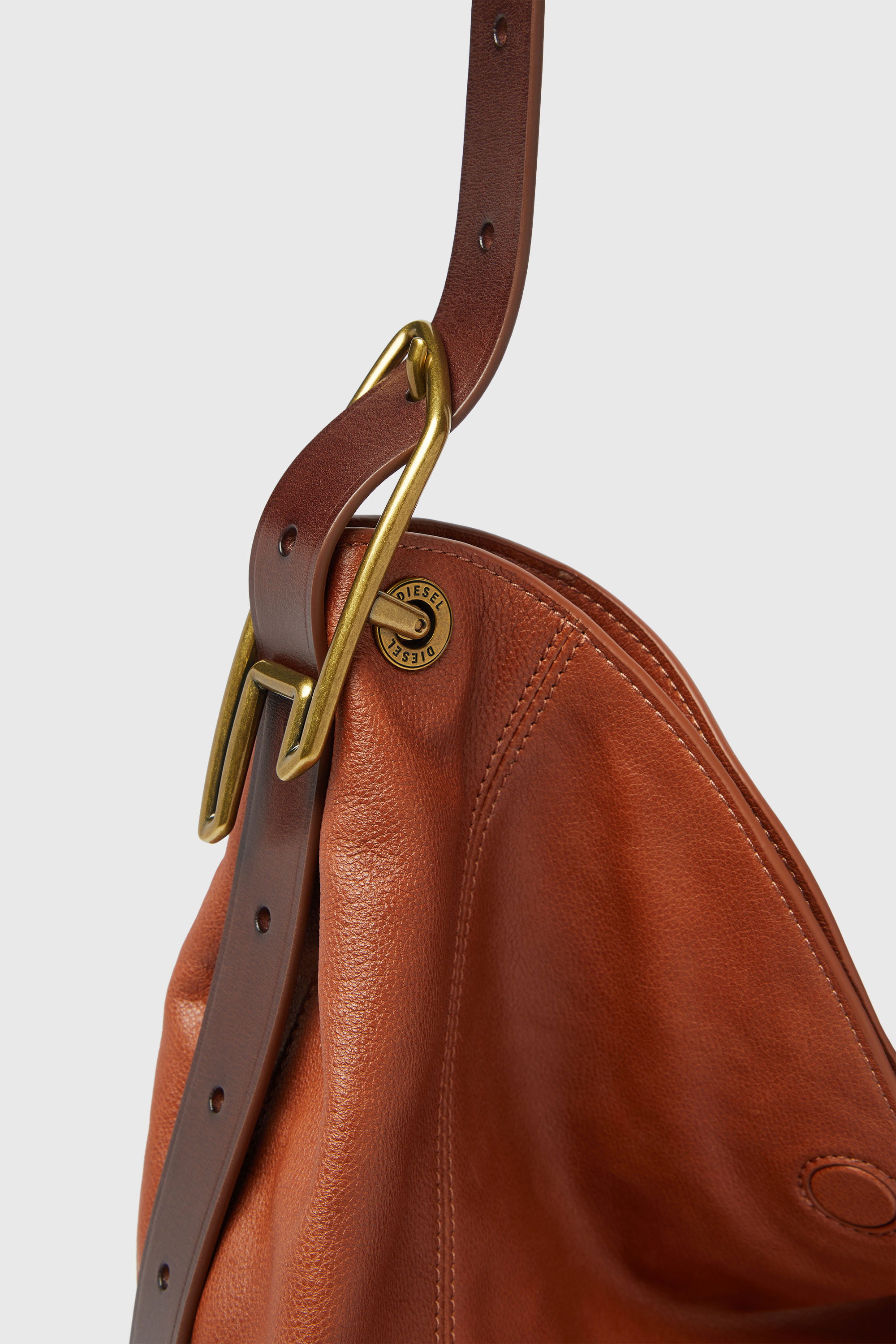 Diesel - D-LINE HOBO L, Woman's D-Line-Hobo bag in shiny leather in Brown - 6