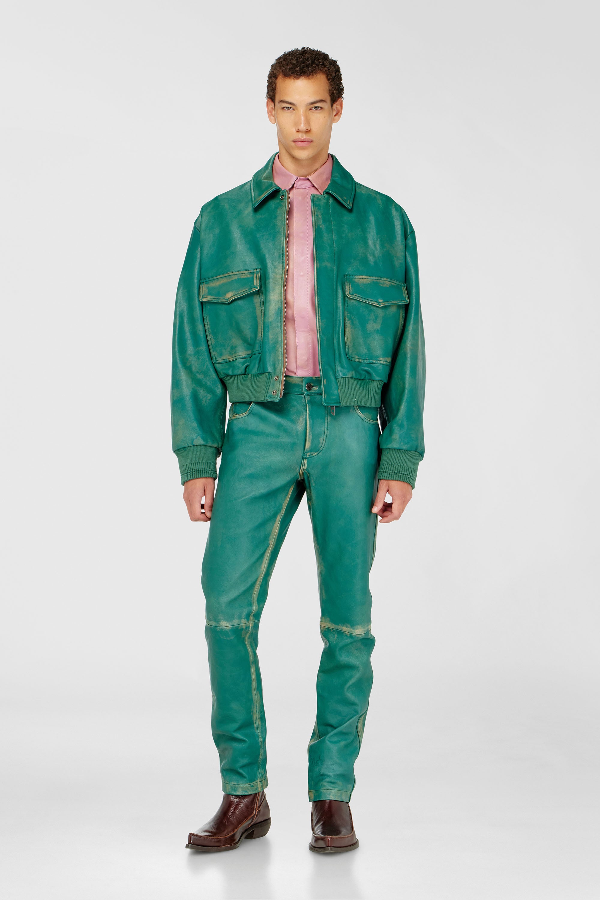 Pants in treated leather