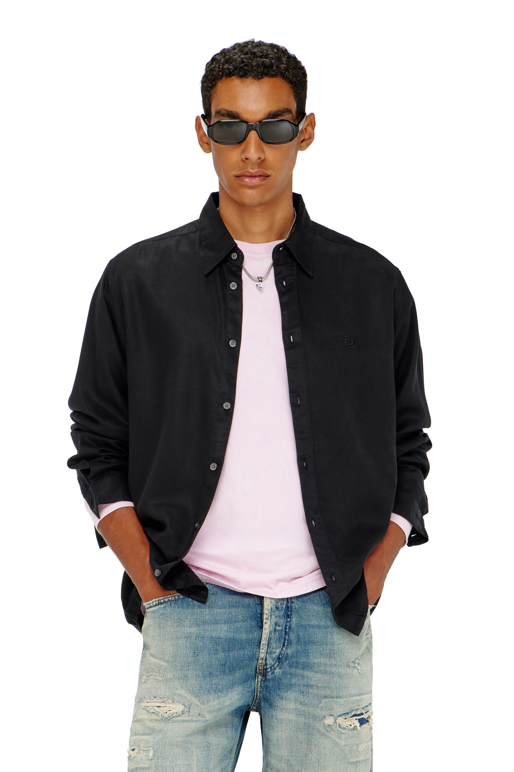 Diesel - S-SIMPLY-C, Man's Fluid shirt with logo embroidery in Black - 1
