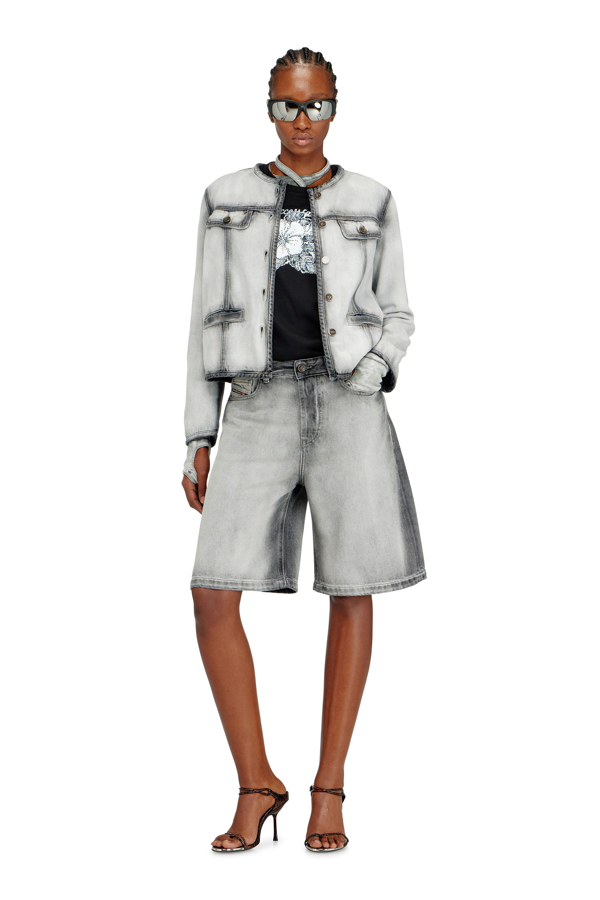 Diesel - DE-SIRE-SHORT-FSI, Woman's Shorts in soft skeleton denim in Grey - 2