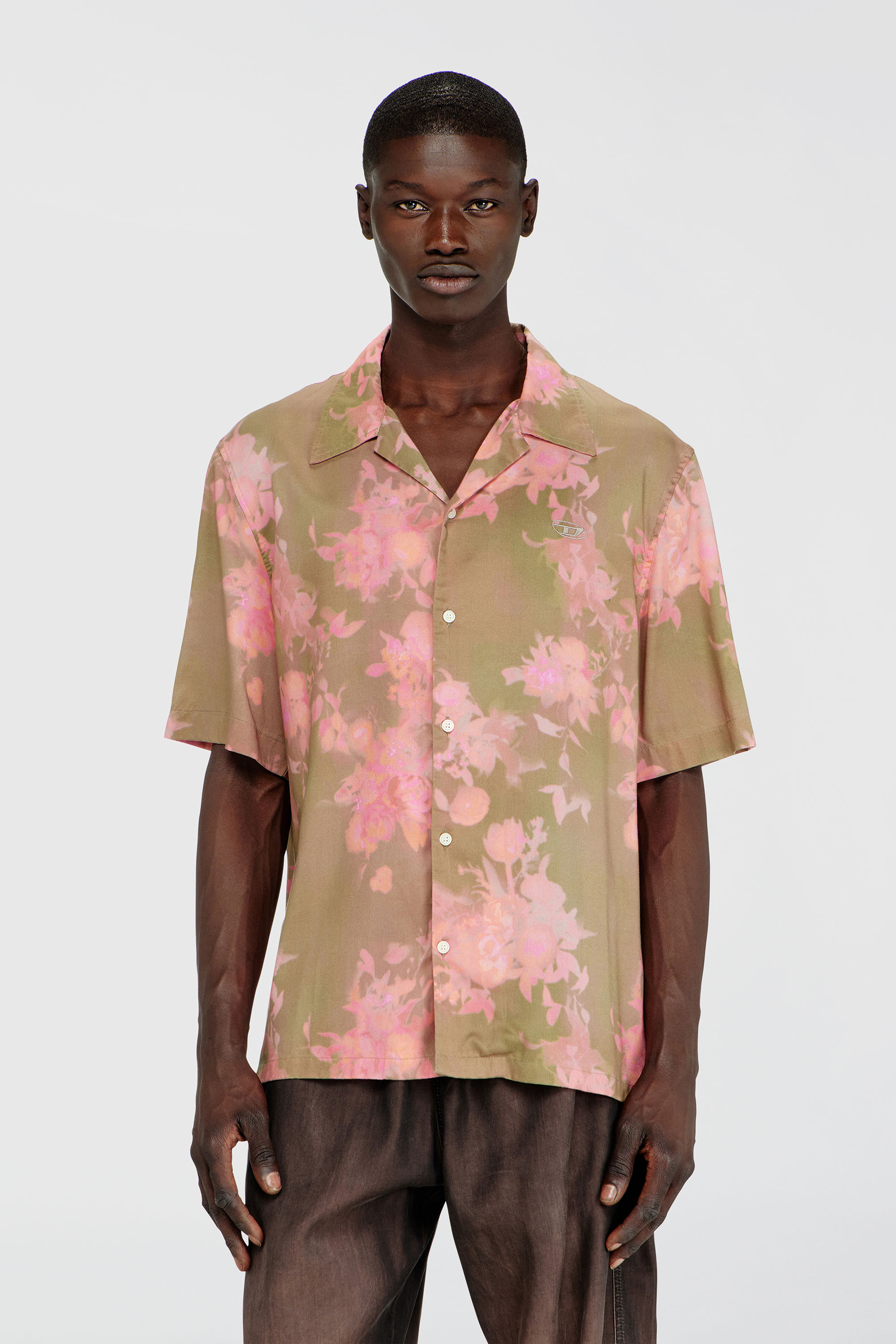 Diesel - S-BRAD-QMCE, Man's Lyocell shirt with all-over floral print in Pink/Brown - 1