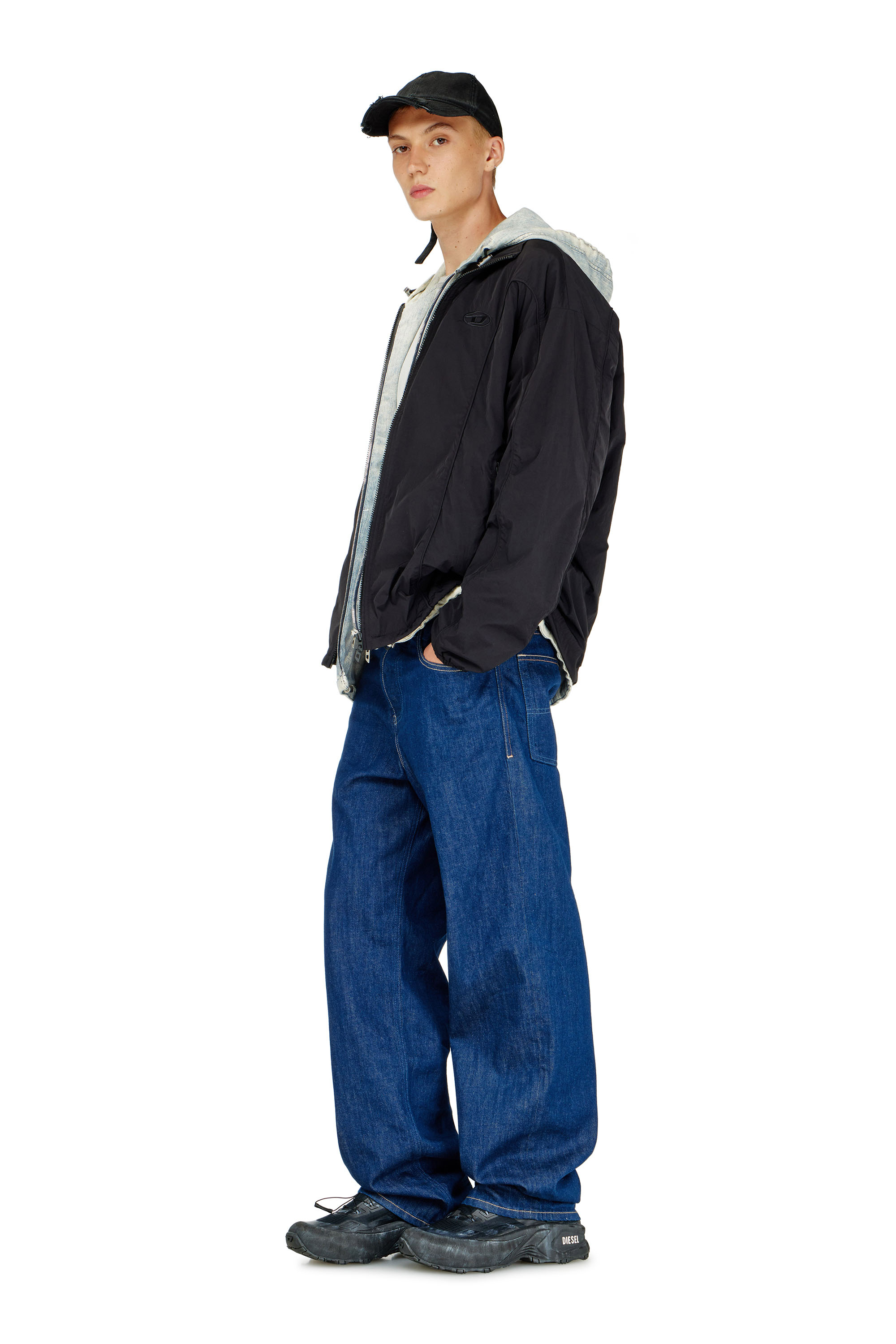 Diesel - J-FIVE-WRD-AKAD, Man's Crinkled-nylon jacket with piping in Black - 1