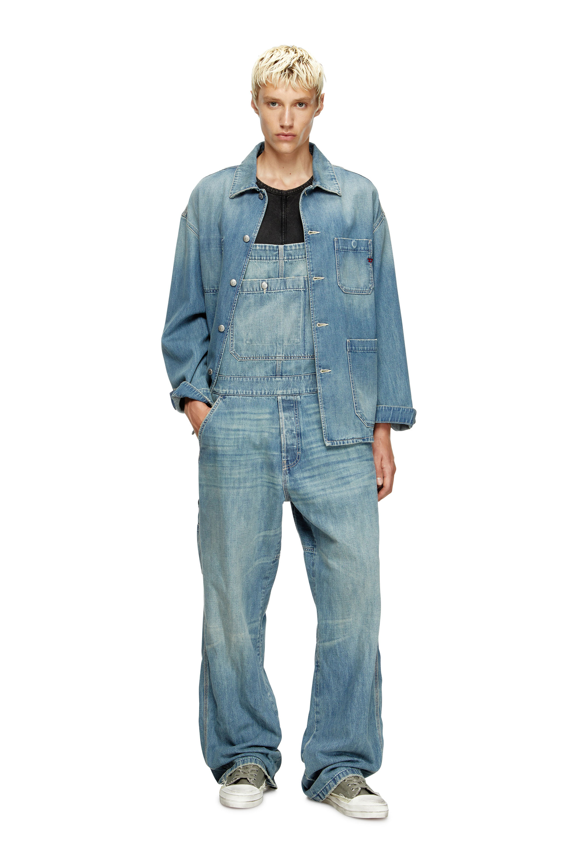 D-FRAMU-U, Light Blue Diesel - D-FRAMU-U, Unisex's Utility-style denim dungarees in Light Blue - 1