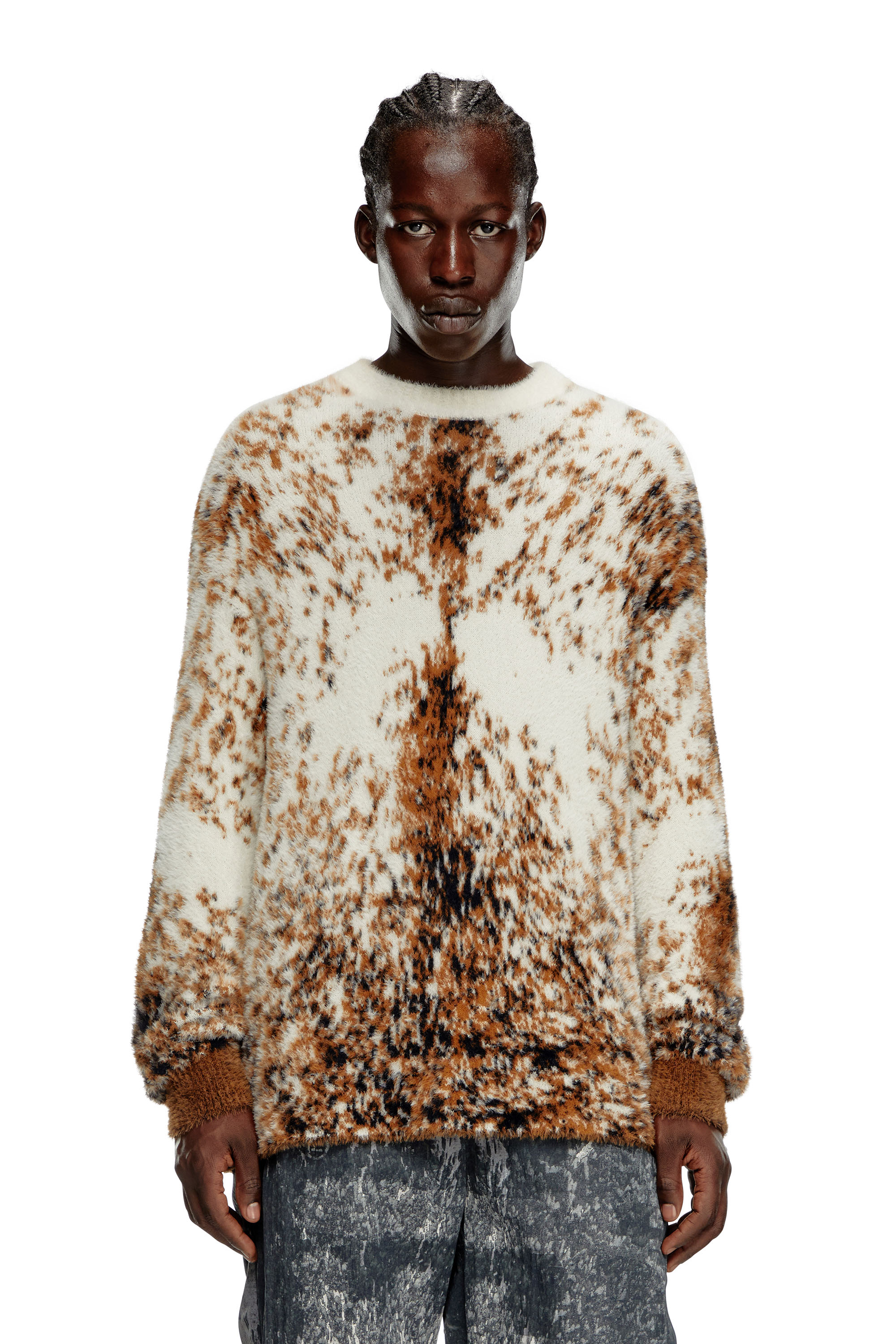 Diesel - K-ITELLO, Man's Fluffy jumper with animalier pattern in Brown - 1