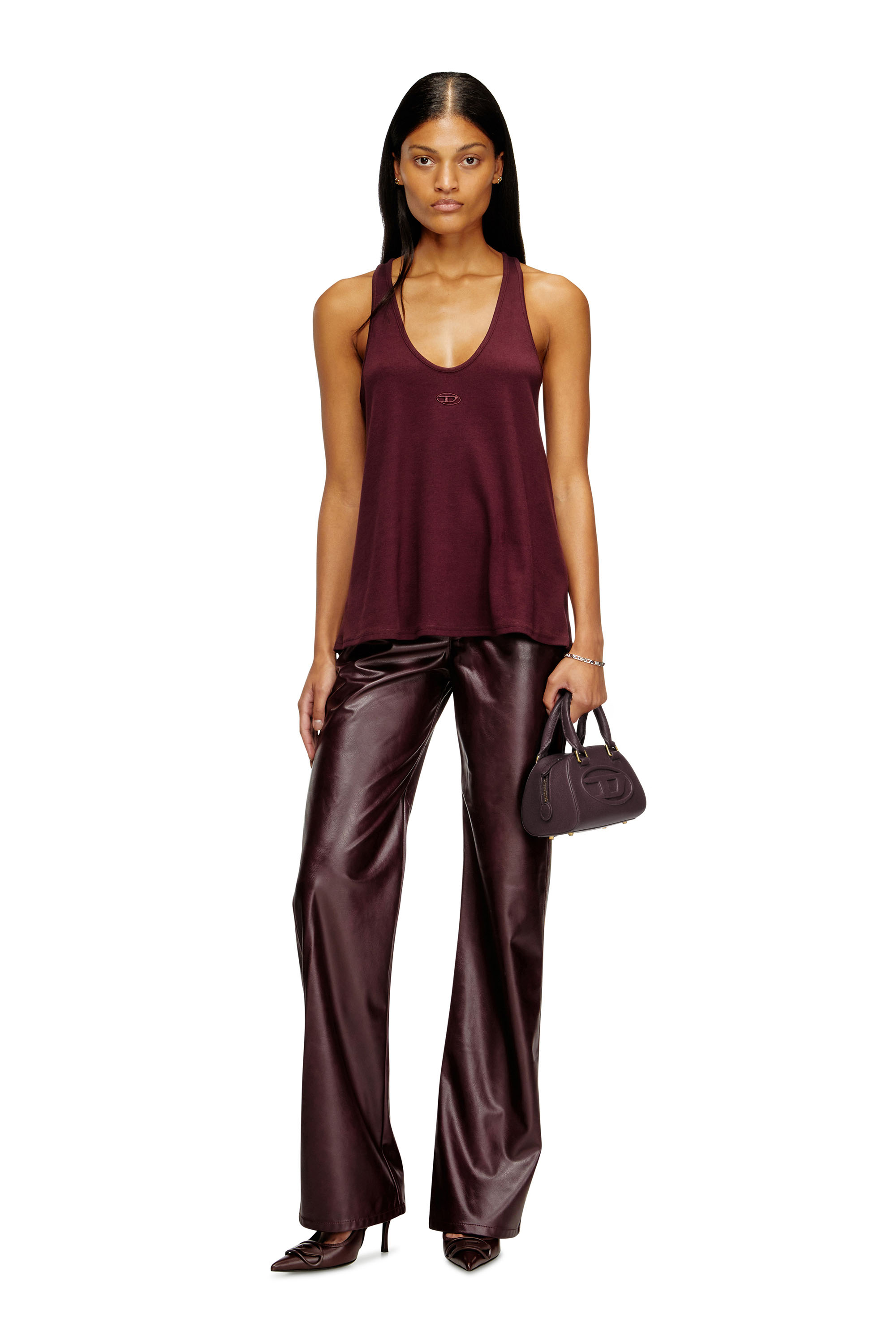 Diesel - FARFETCH 1DR DOME CROSSBODY, Woman's 1DR Dome-Mini bowling bag in burgundy leather in Burgundy - 2