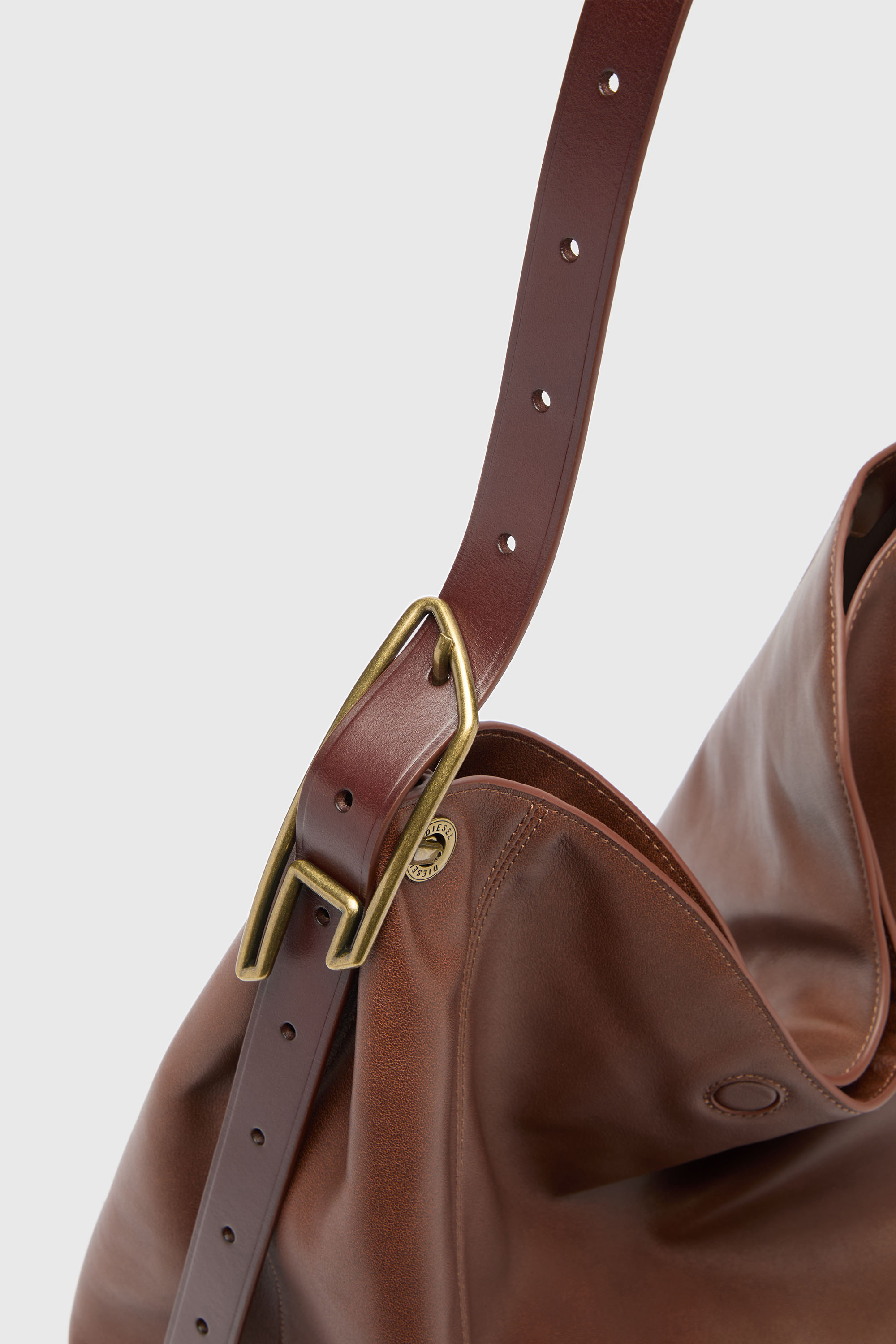 Diesel - D-LINE HOBO L, Woman's D-Line-Hobo bag in leather in Dark Brown - 2